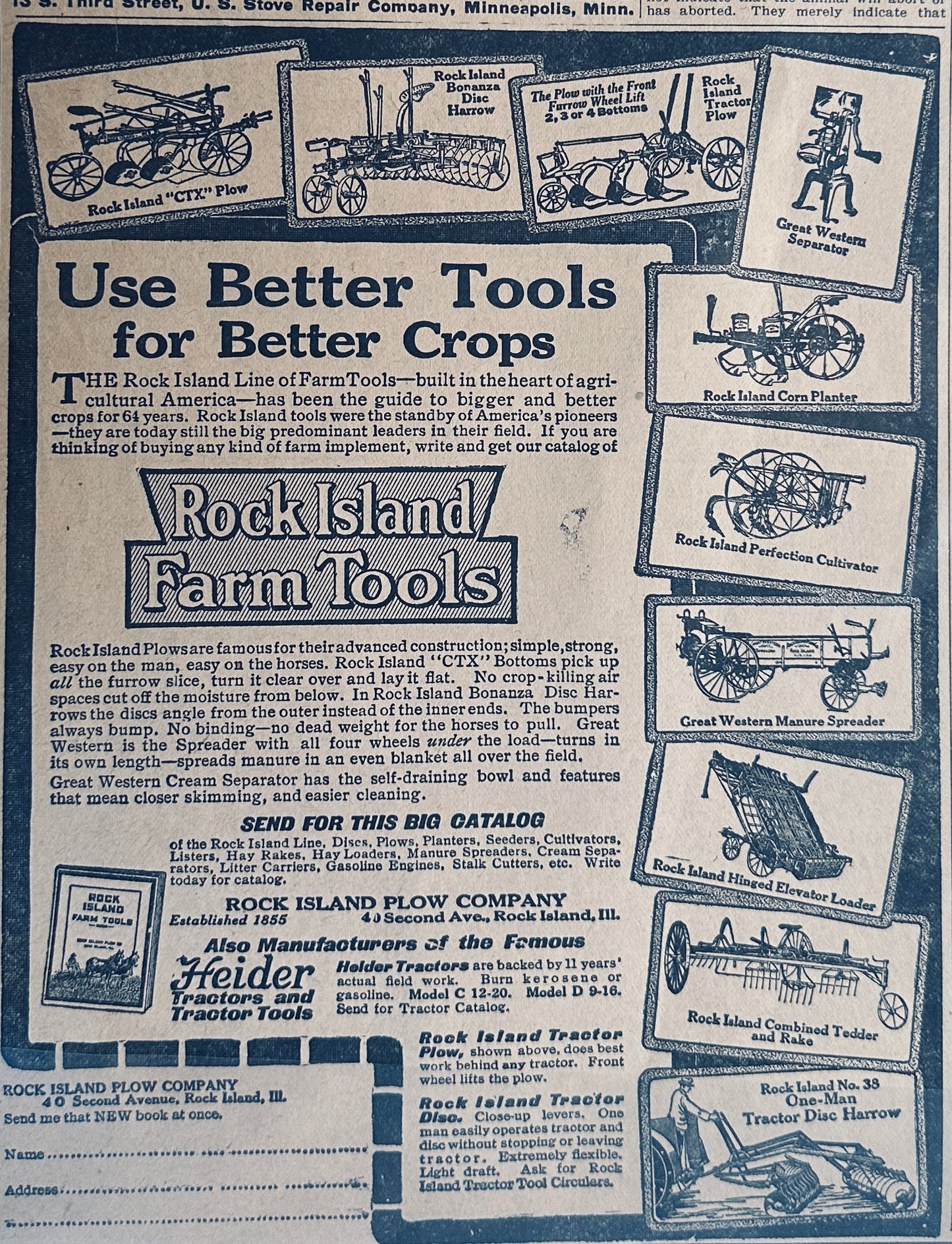 1919 Double Sided Advertisements on Magazine Page - Tractors & Seeds