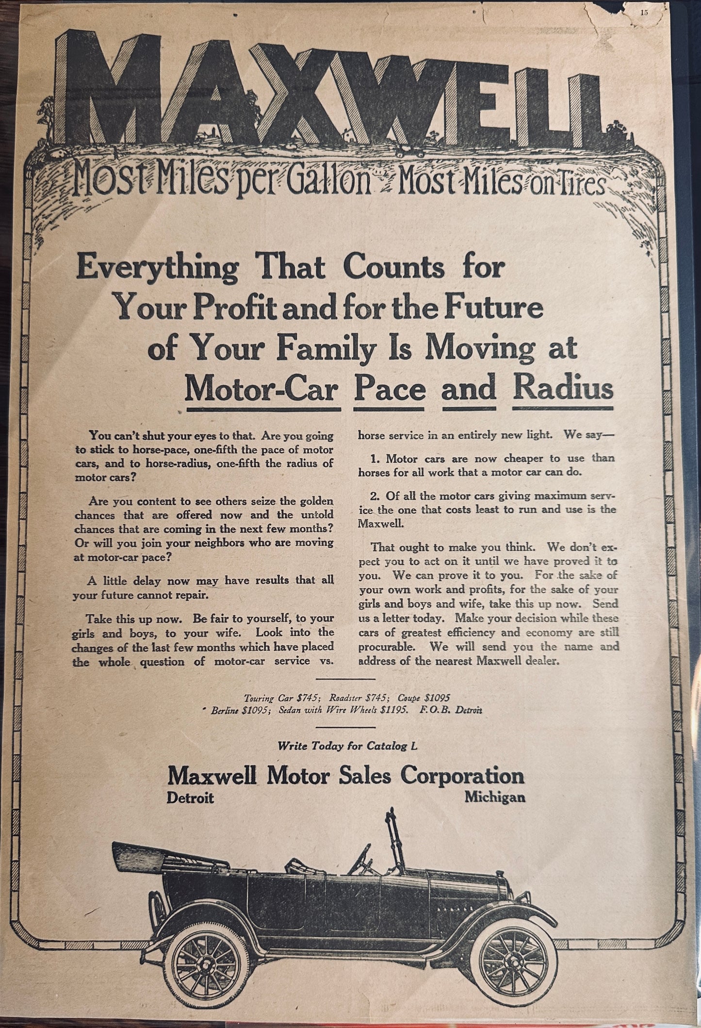 1918 Maxwell Motor Car Magazine Ad