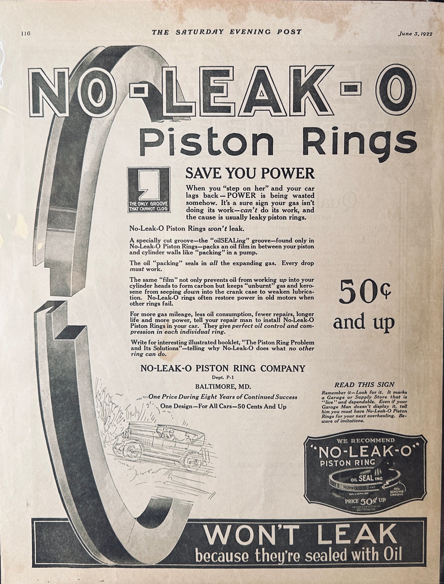 1922 No-Leak Piston Rings & Badger Cord Tires - Wisconsin Business - Magazine Ad