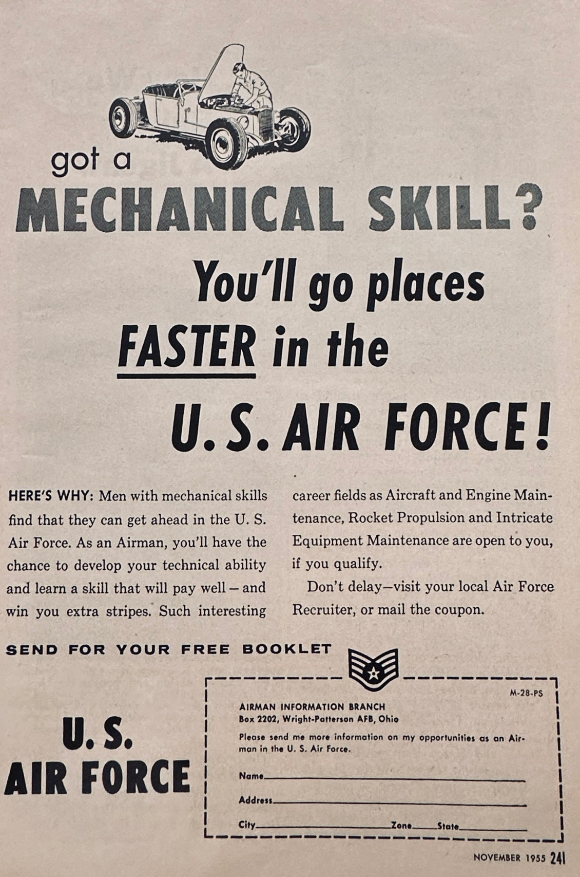 1955 US Air Force Recruitment Ad - Go Places Faster! S29