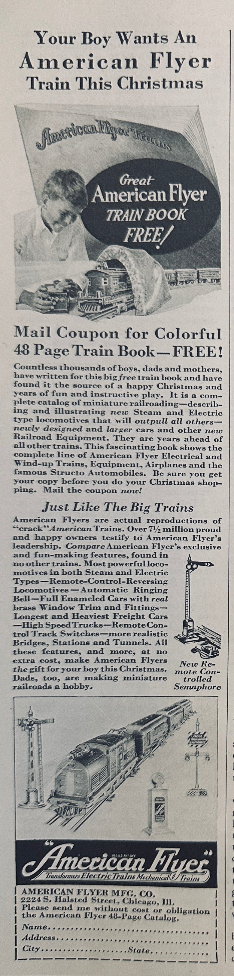 1930 American Flyer Electric train Set Catalog Promotional Ad