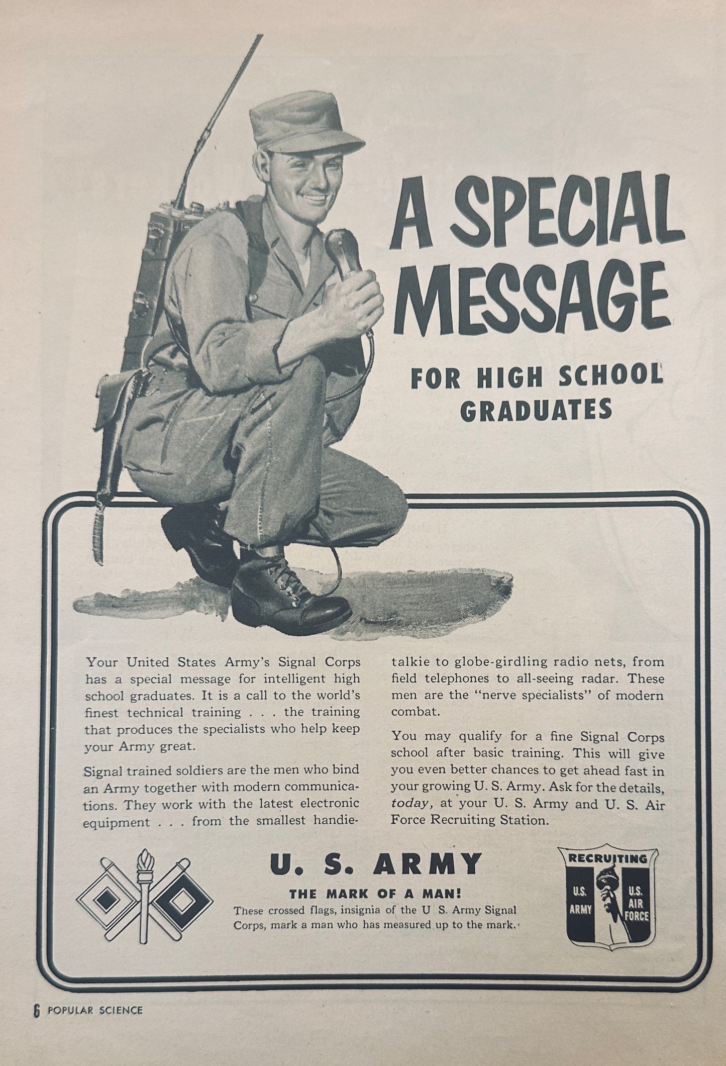 1951 US Army Signal Corps Recruitment Ad - A Special Message S64