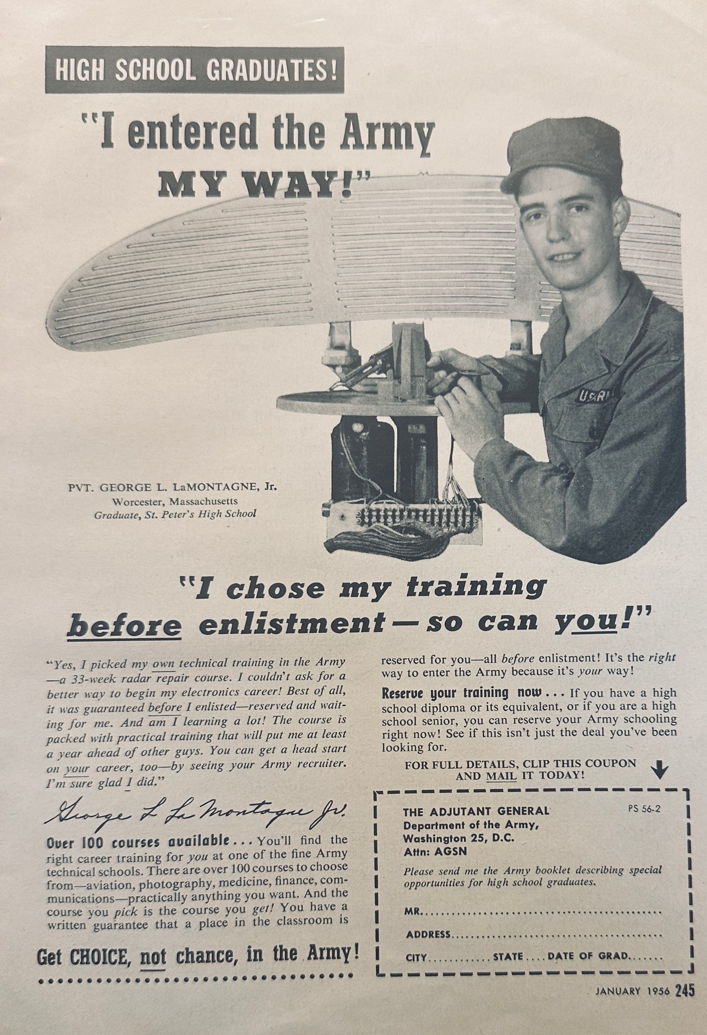 1956 Army Recruitment Ad - Pick your Training Before Enlistment S65