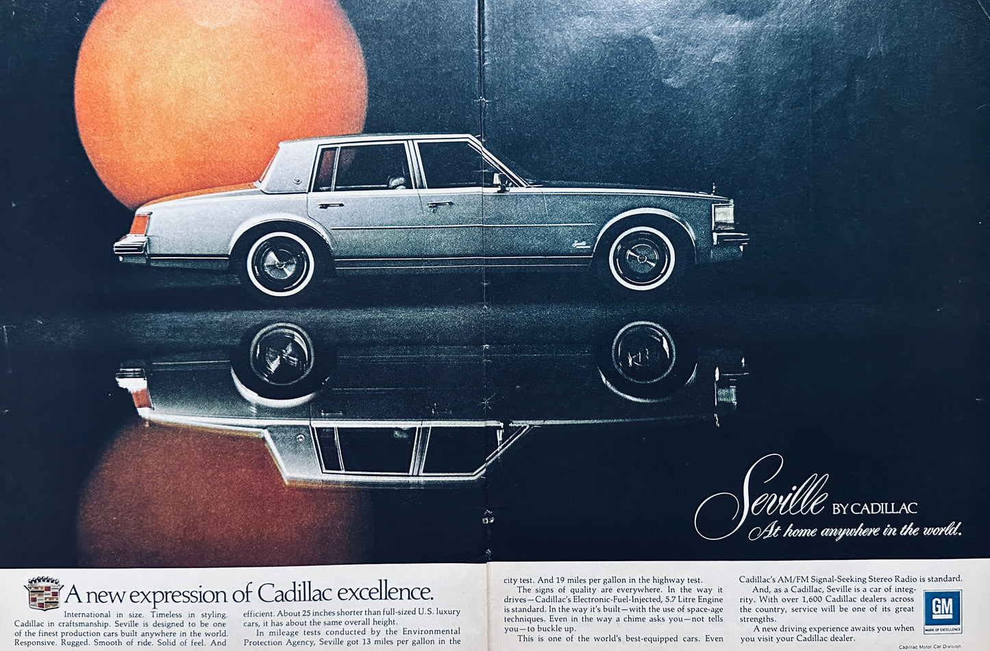 1976 Cadillac Seville Centerfold - Harvest Moon in Background Magazine Ad
