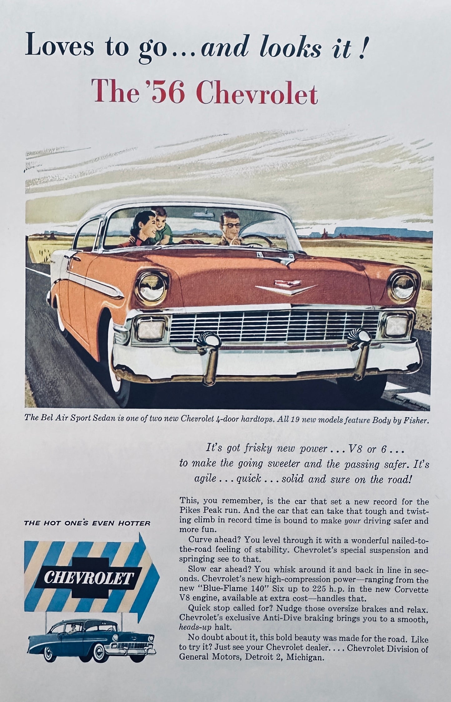 1956 Chevrolet Orange & White Two-Tone Bel Air Road Trip Advertisement