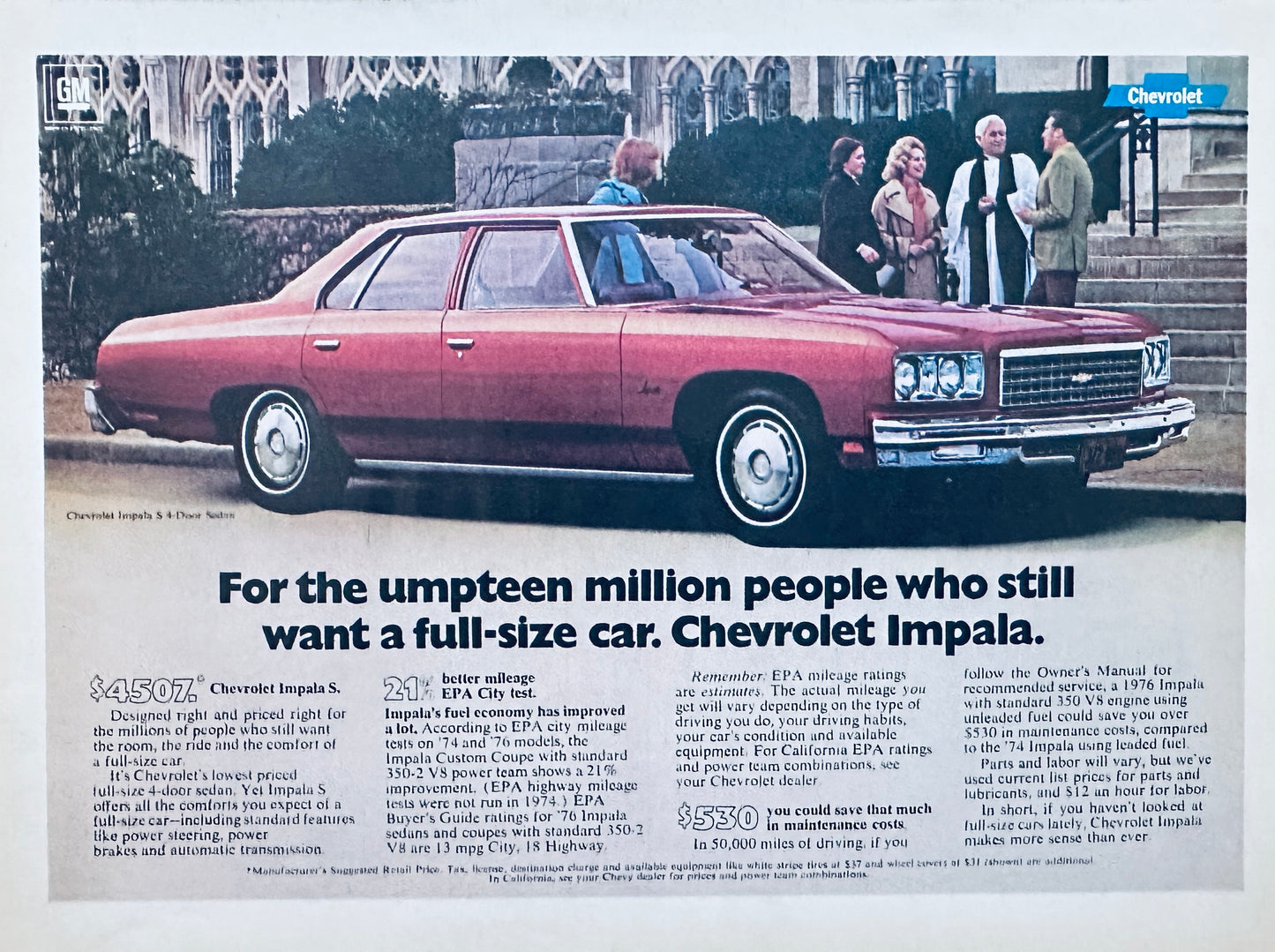 1976 Chevrolet Chevy Impala After Church Conversation Magazine Ad