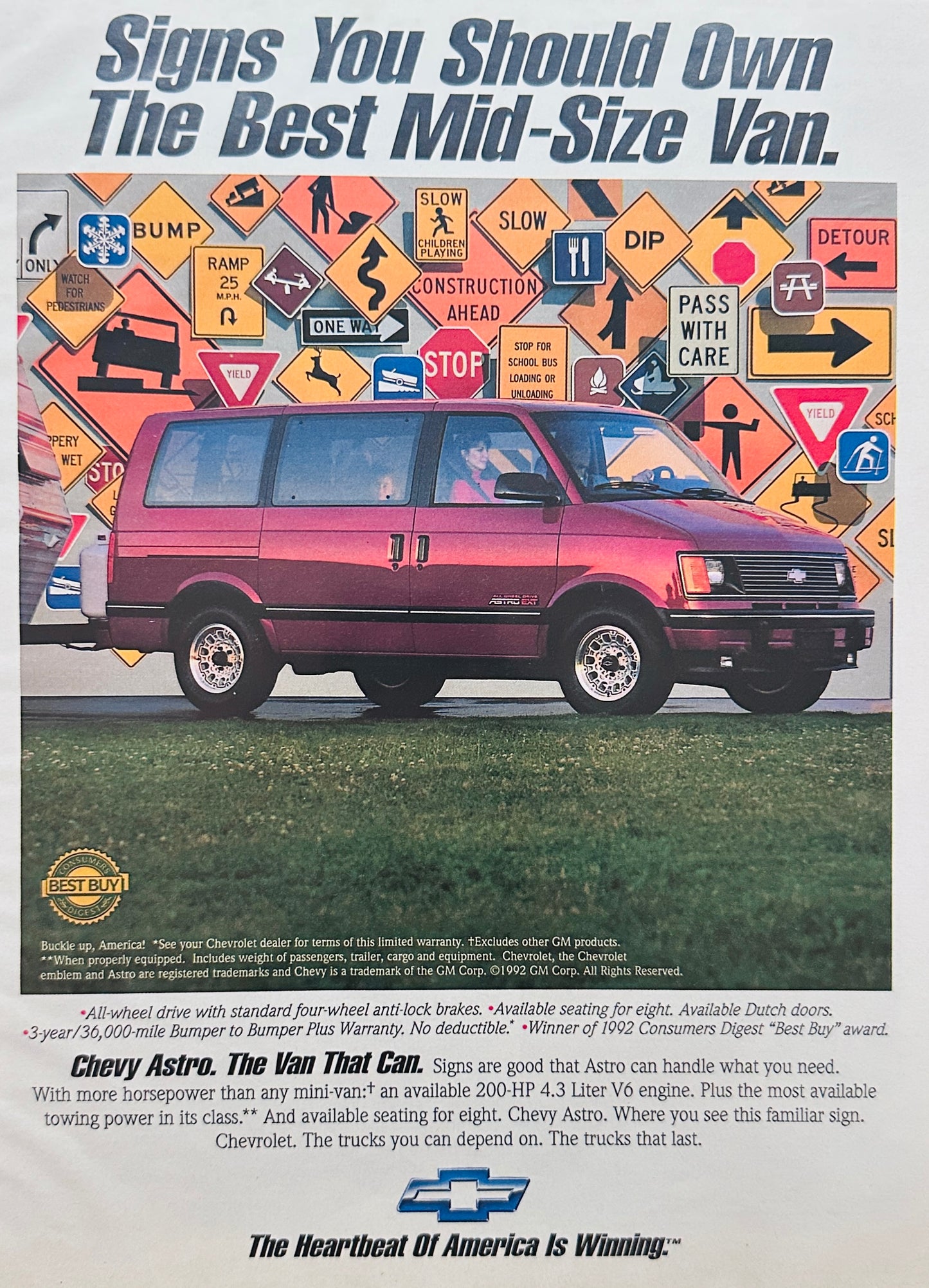 1992 Chevrolet Chevy Astro Mid-size Van Signs You Should Own Magazine Ad