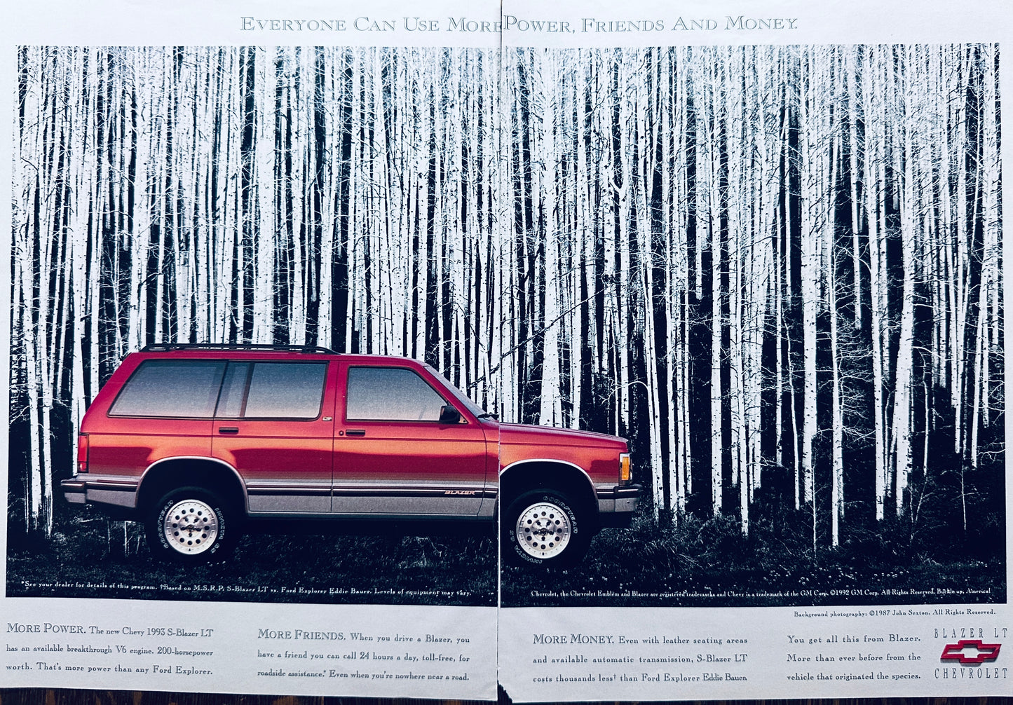 1993 Chevrolet Red Blazer - Z Centerfold Aspen Forest Background - Magazine Ad