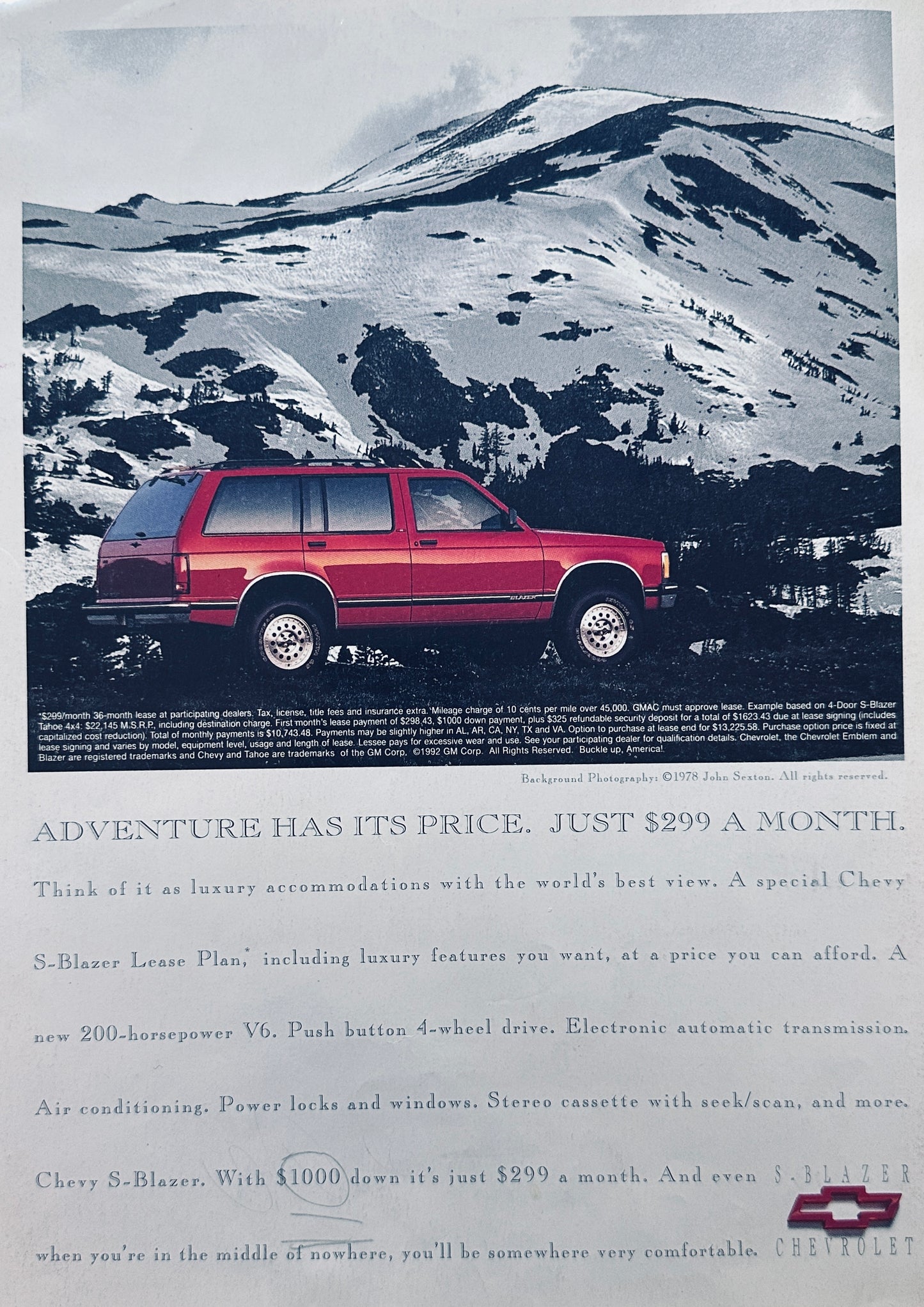 1993 Chevrolet S-Blazer Snow Covered Mountain Background Magazine Ad