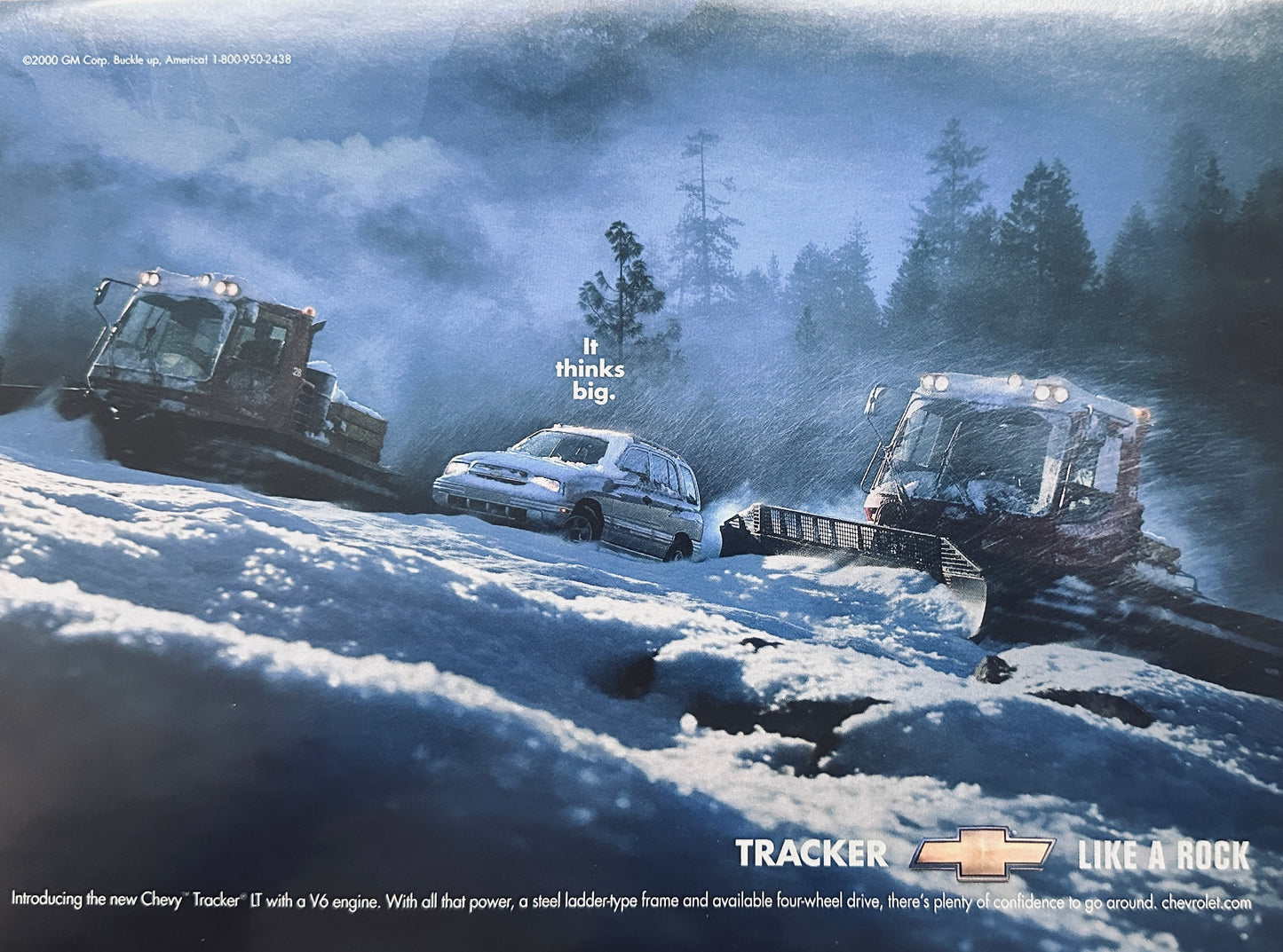 2000 Chevrolet Tracker SUV It thinks Big Snowy Mountain Magazine Ad A70