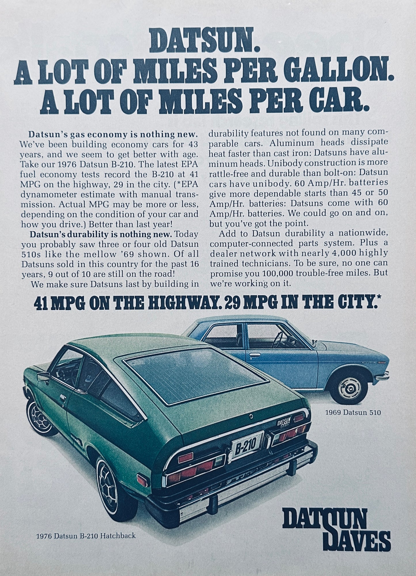 1976 Datsun B-210 and 1969 Datsun 510 Magazine Ad #A42-1-2-3