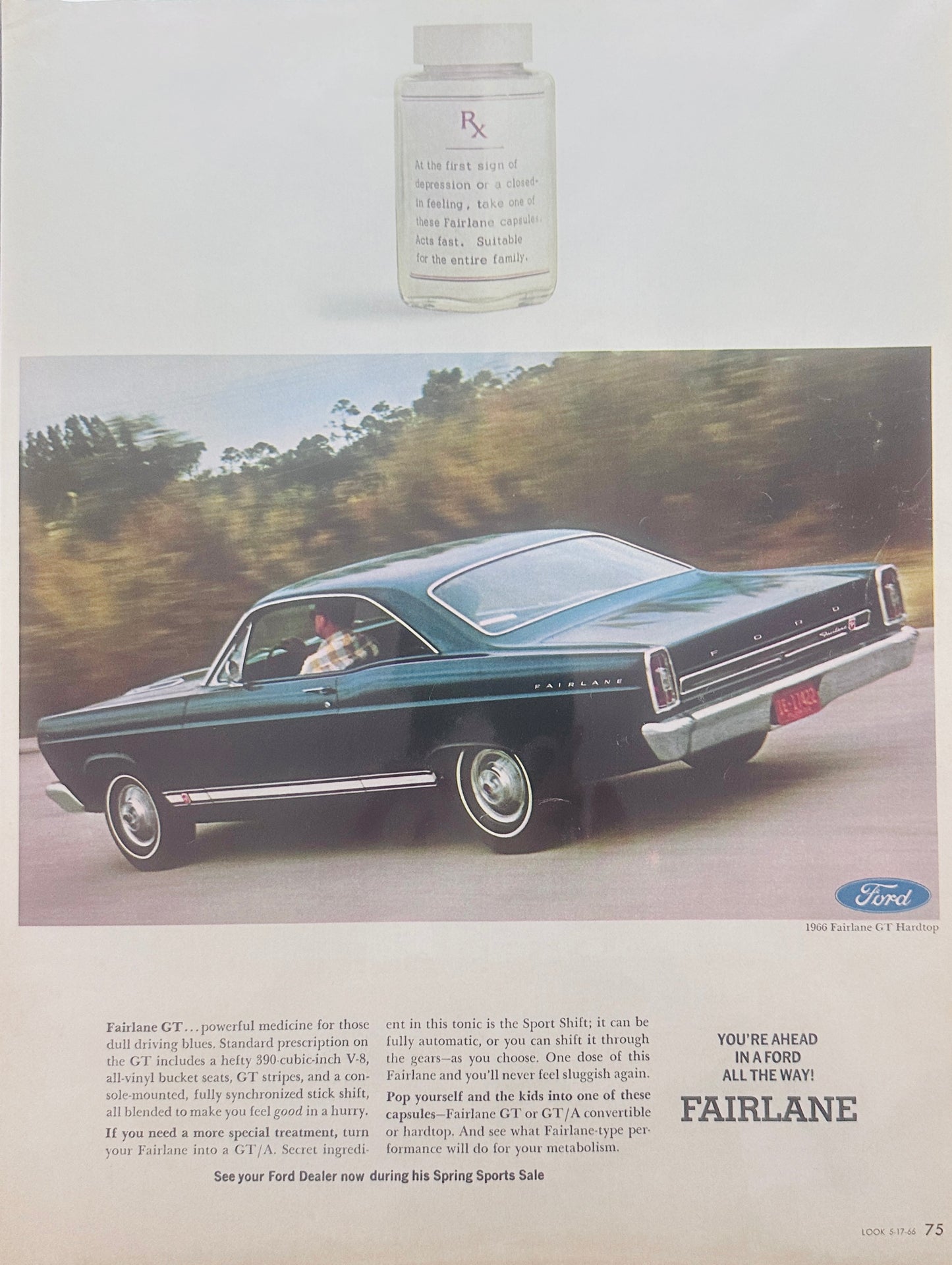 1966 Blue Ford Fairlane GT Hardtop - Magazine Ad #73-1
