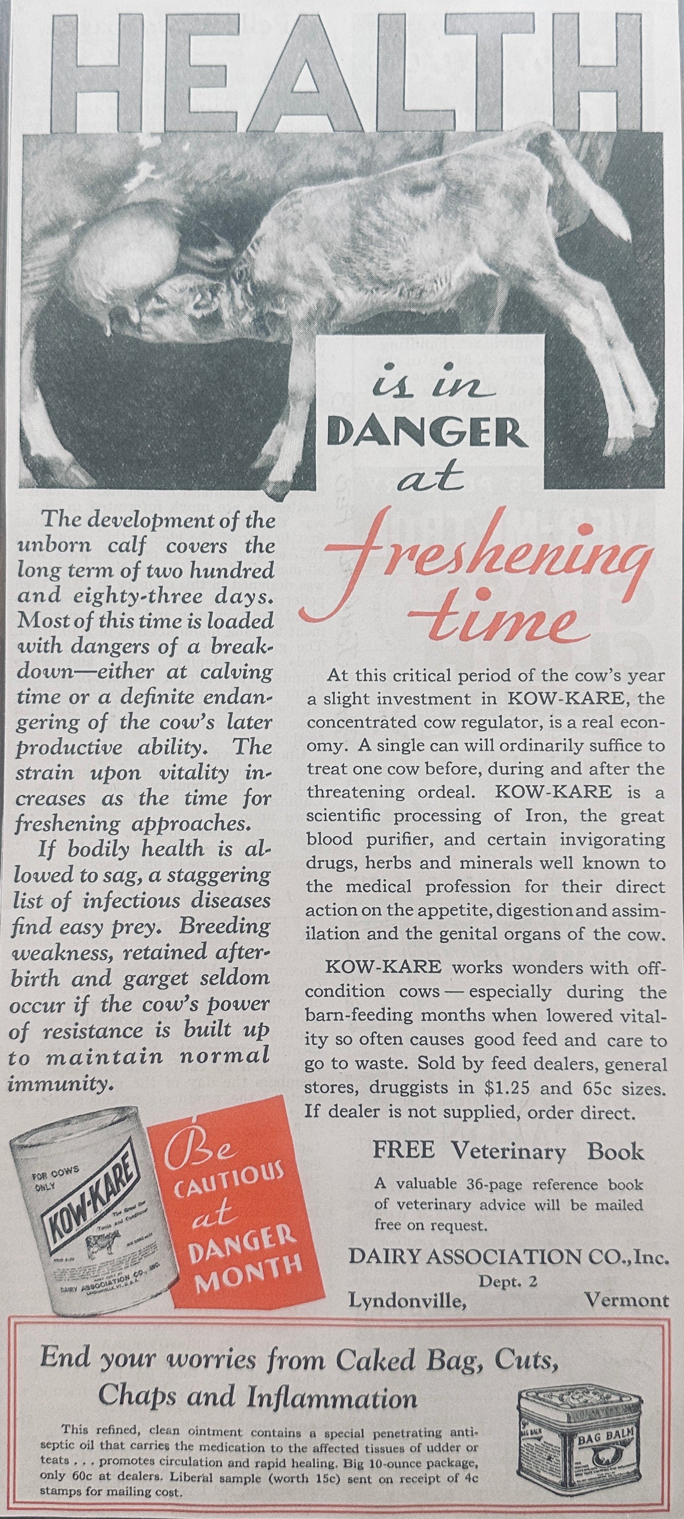 1933 Bag Balm Kow-Kare - Moisturizing Salve - Magazine Ad