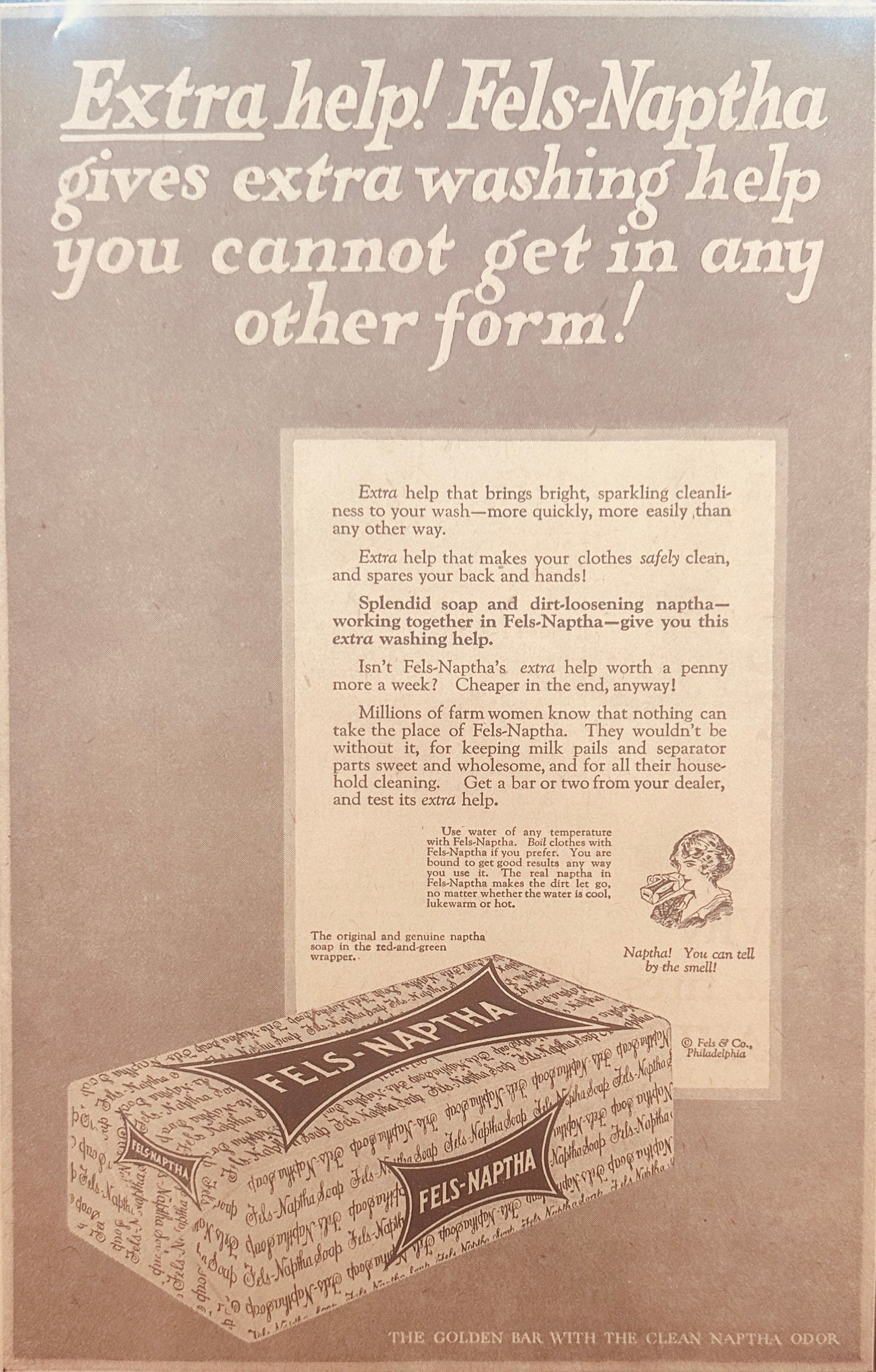 1925 Fels-Naptha Laundry Soap Extra Help! Magazine Ad