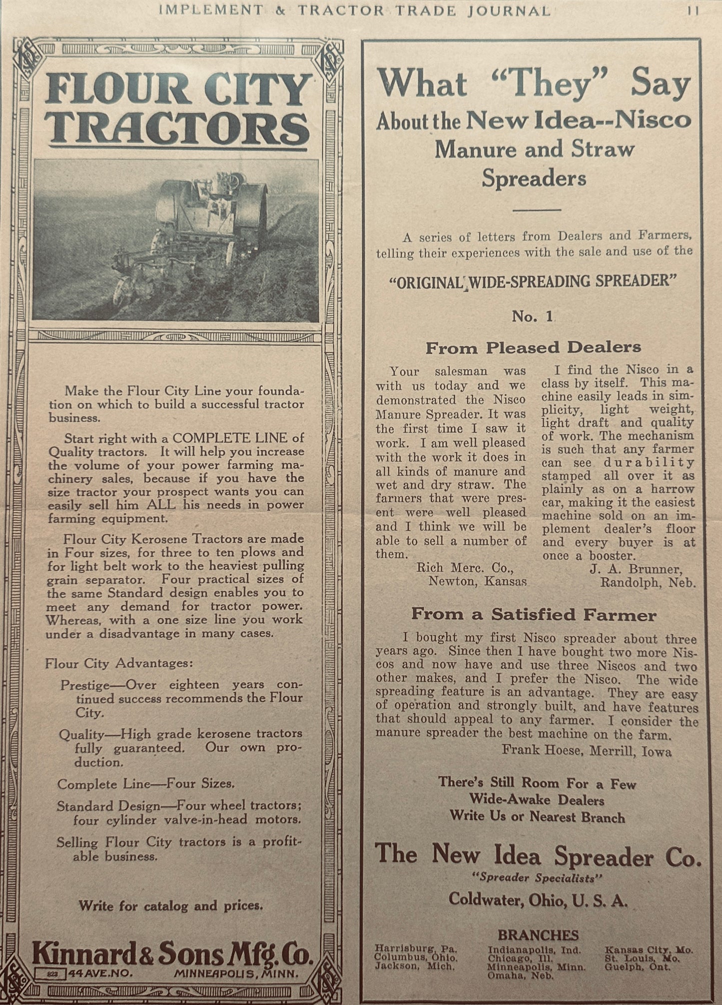 1915 - ish Implement & Tractor Trade Journal Advertising Page