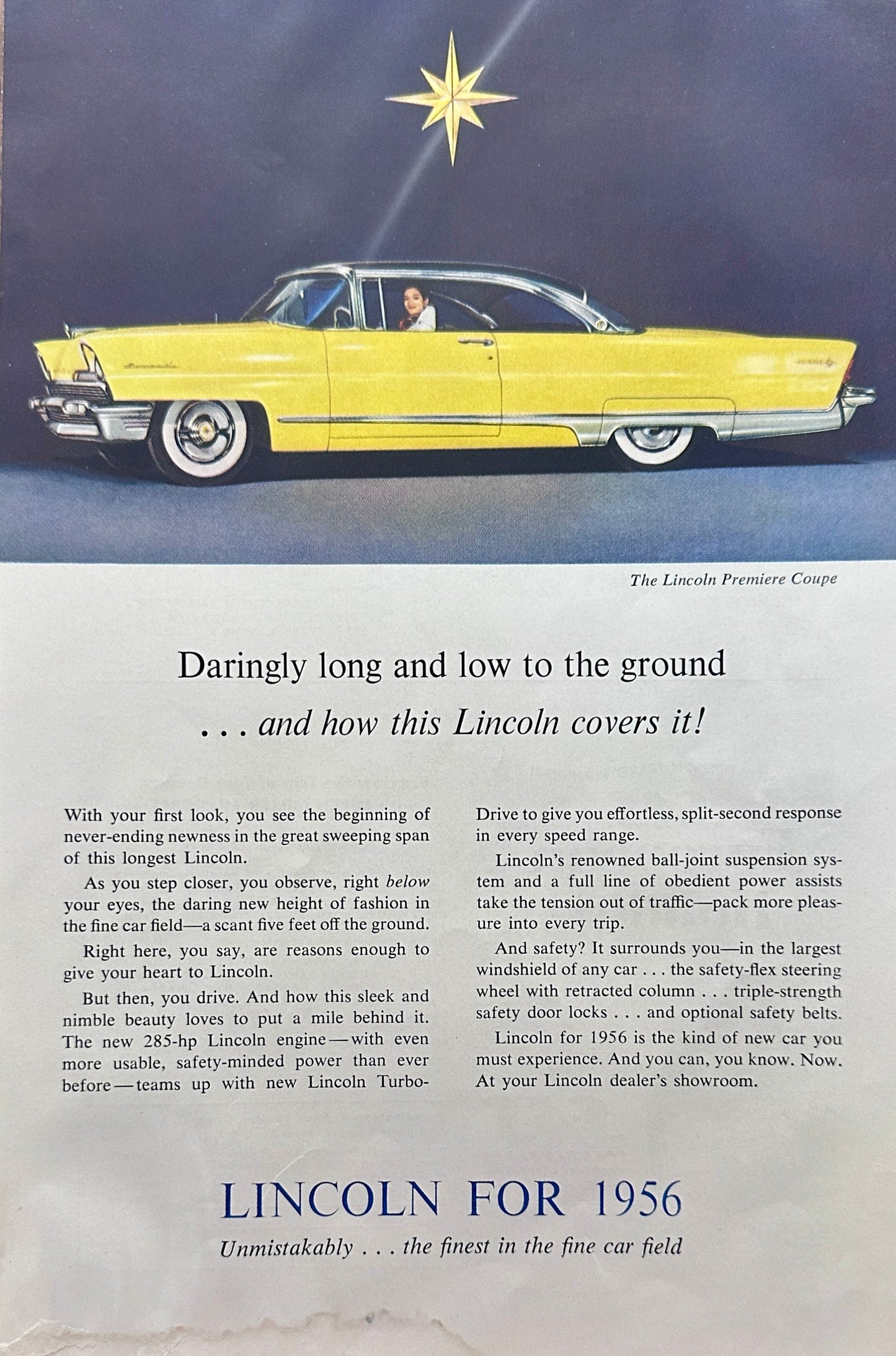 1956 Yellow Lincoln Premiere Coupe Magazine Ad A210