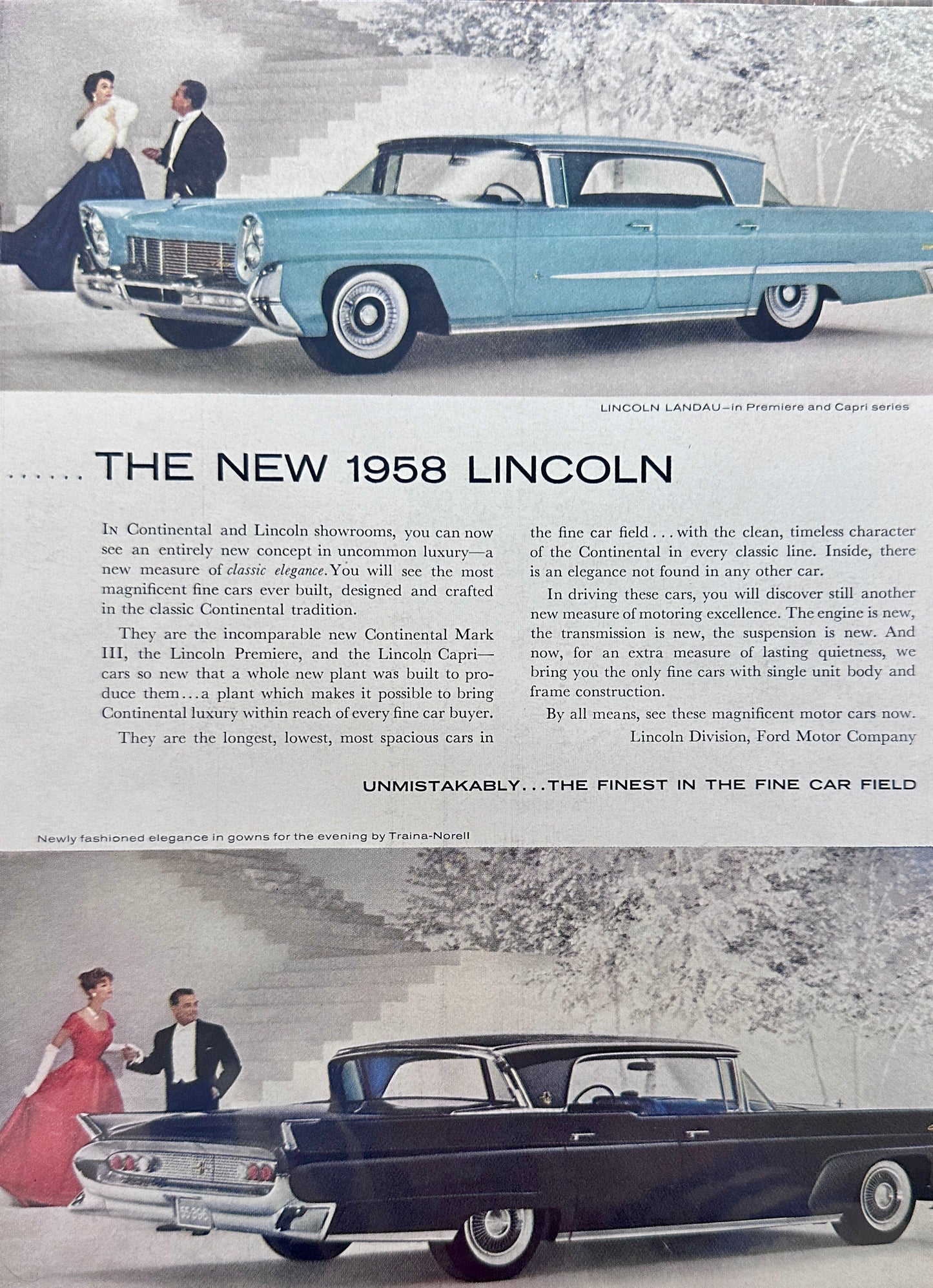 1958 Lincoln Continental Premiere & Capri Vintage AD #A208