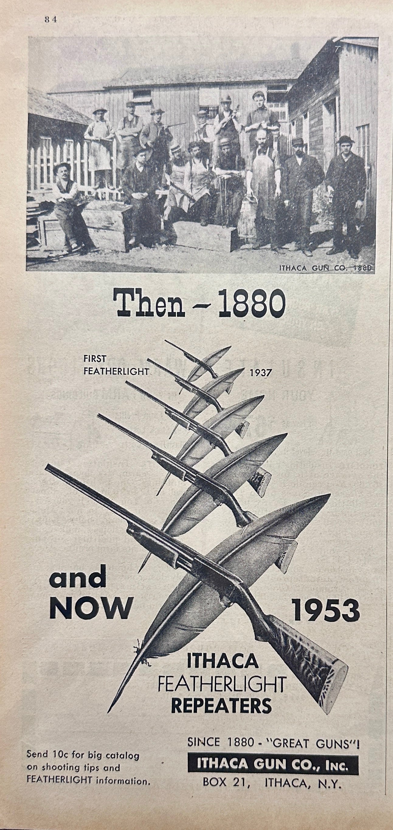 1953 Ithaca Gun Co Featherlight Repeated Rifles since 1880 - Magazine Ad N499