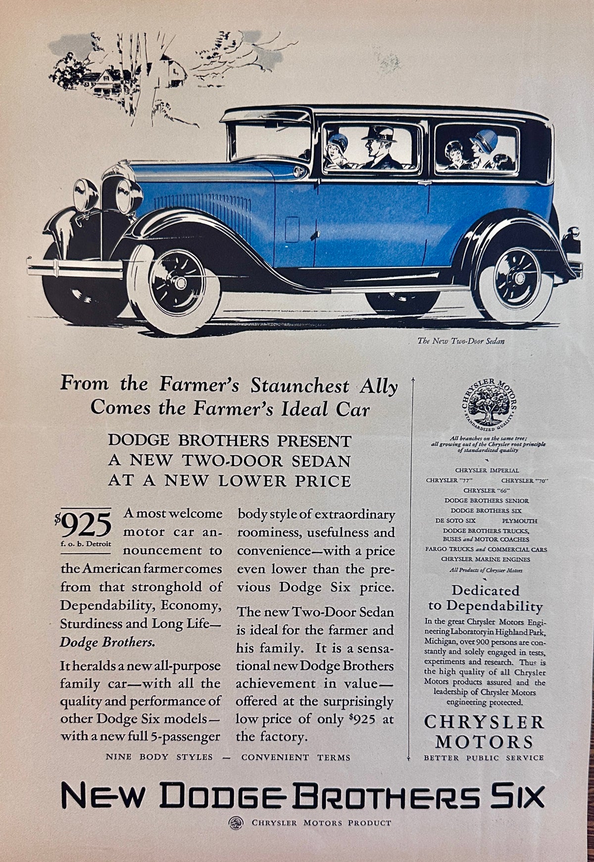 1929 New Dodge Brothers Six - The Farmer's Ideal Car - Ad #2402