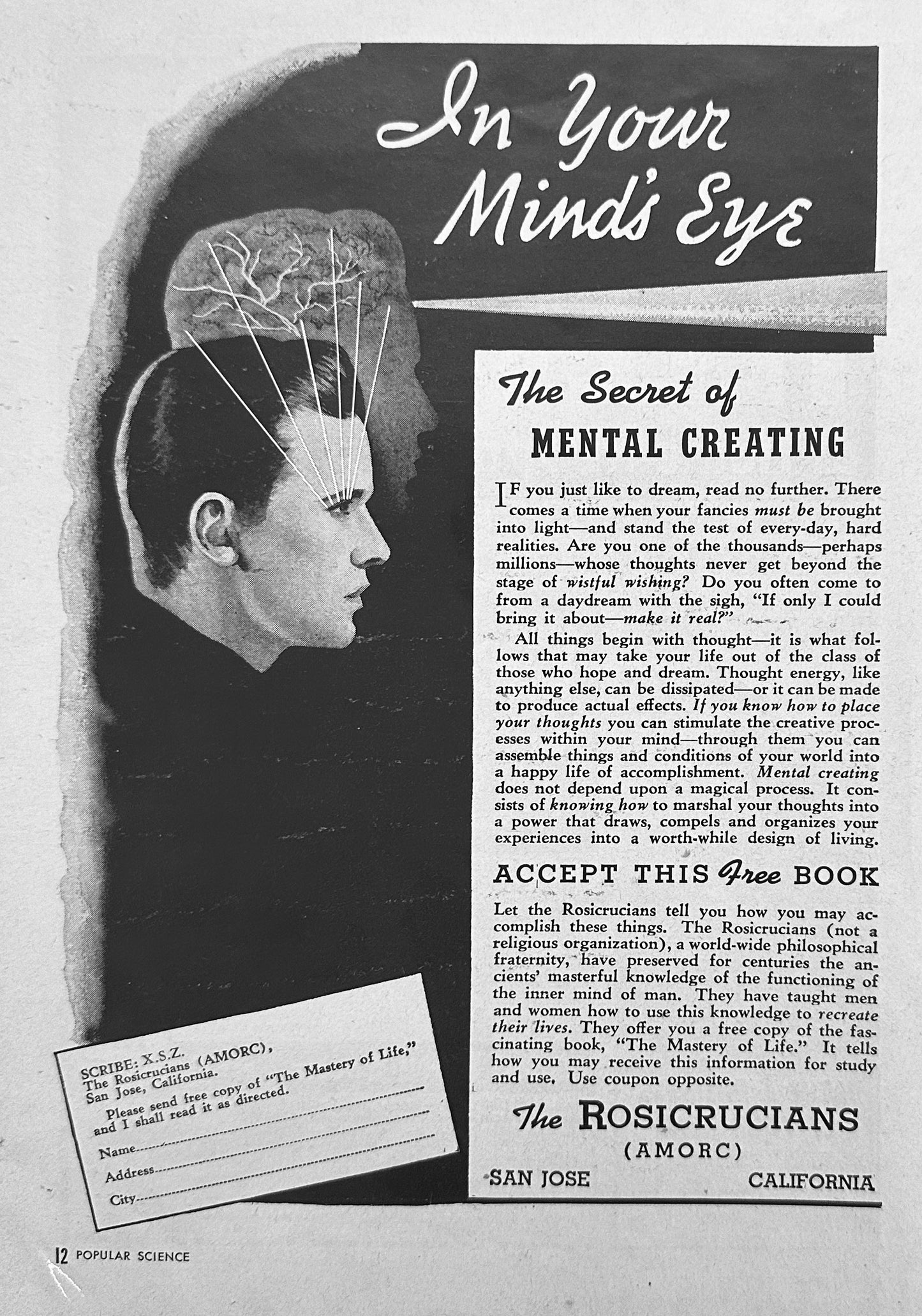 1952 - 1954 Rosicrucians - In Your Mind's Eye - Vintage Magazine Ad