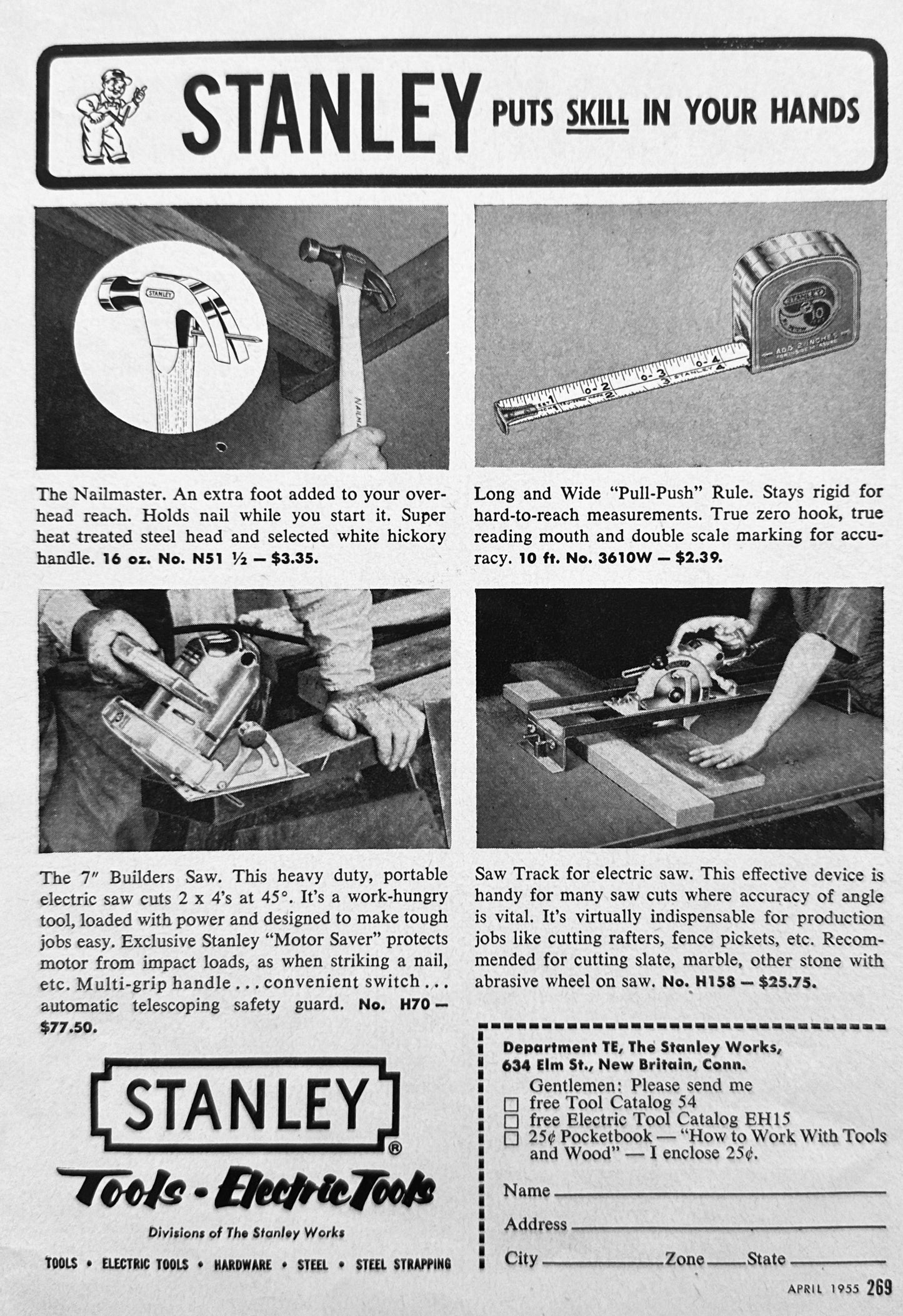 1955 Stanley Tools - Electric Tools Puts Skill in Your Hands - Ad N871
