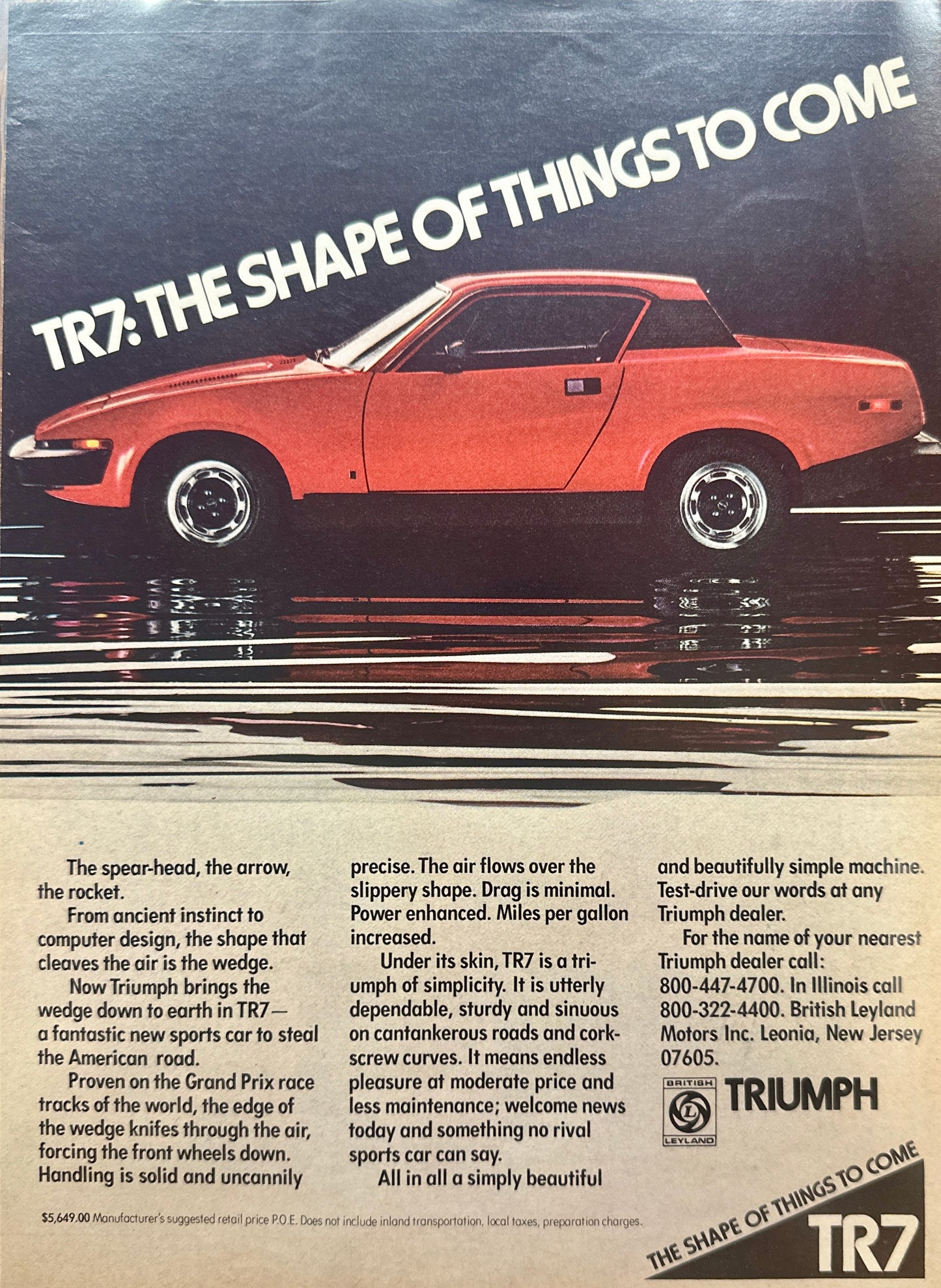 1976 British Leyland Triumph TR7 in Red Shape Of Things To Come Magazine Ad #A250