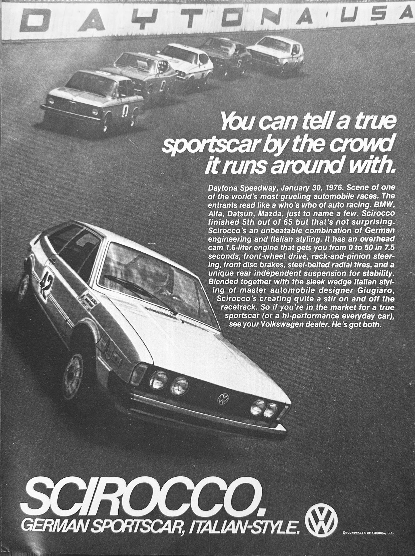 1976 Volkswagen Scirocco Daytona Speedway Racing - Magazine Ad