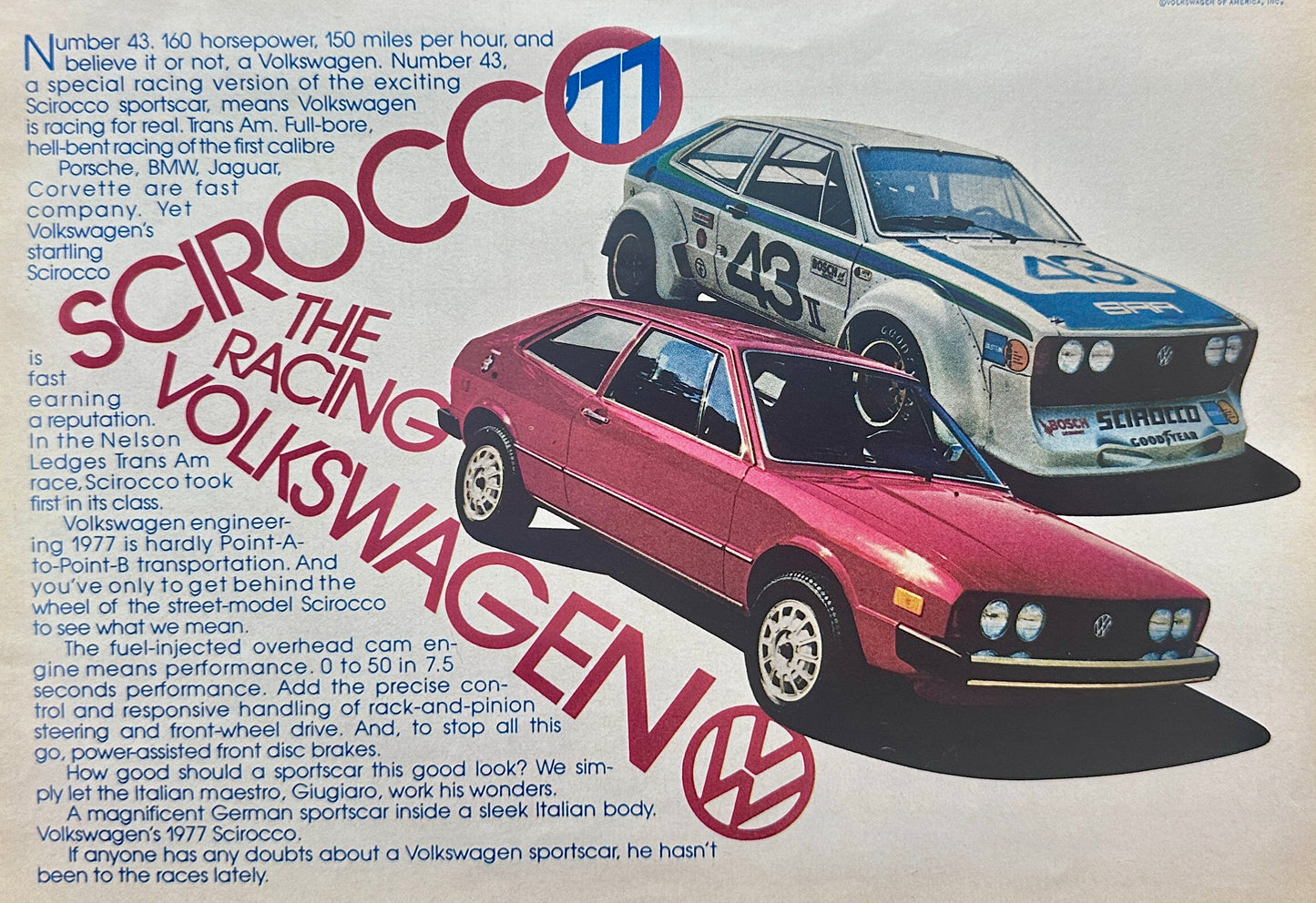1977 Volkswagen Scirocco - The Racing Volkswagen - Vintage Ad #A235