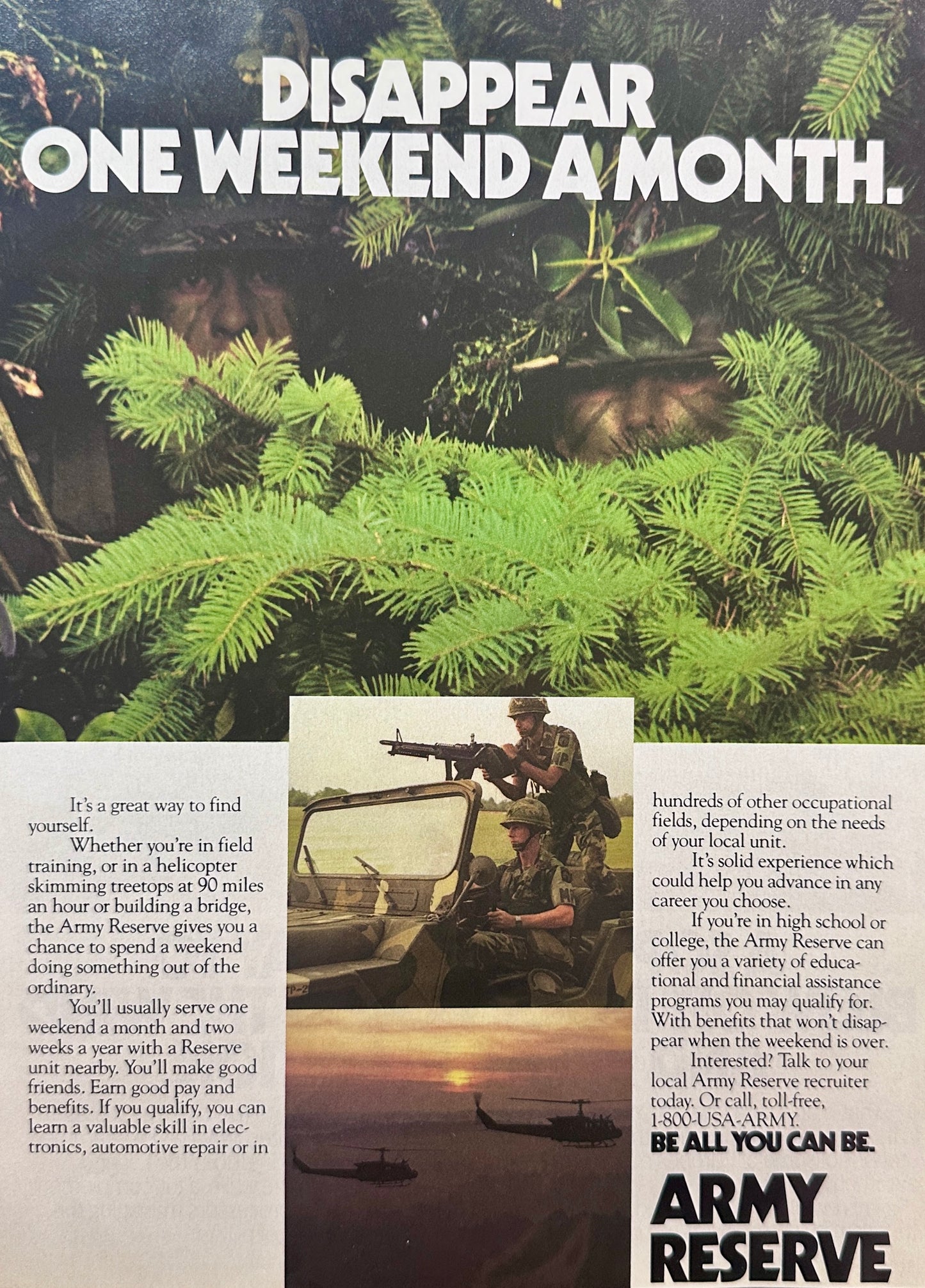 1988 US Army National Guard Recruitment Ad - Disappear One Weekend a Month S66