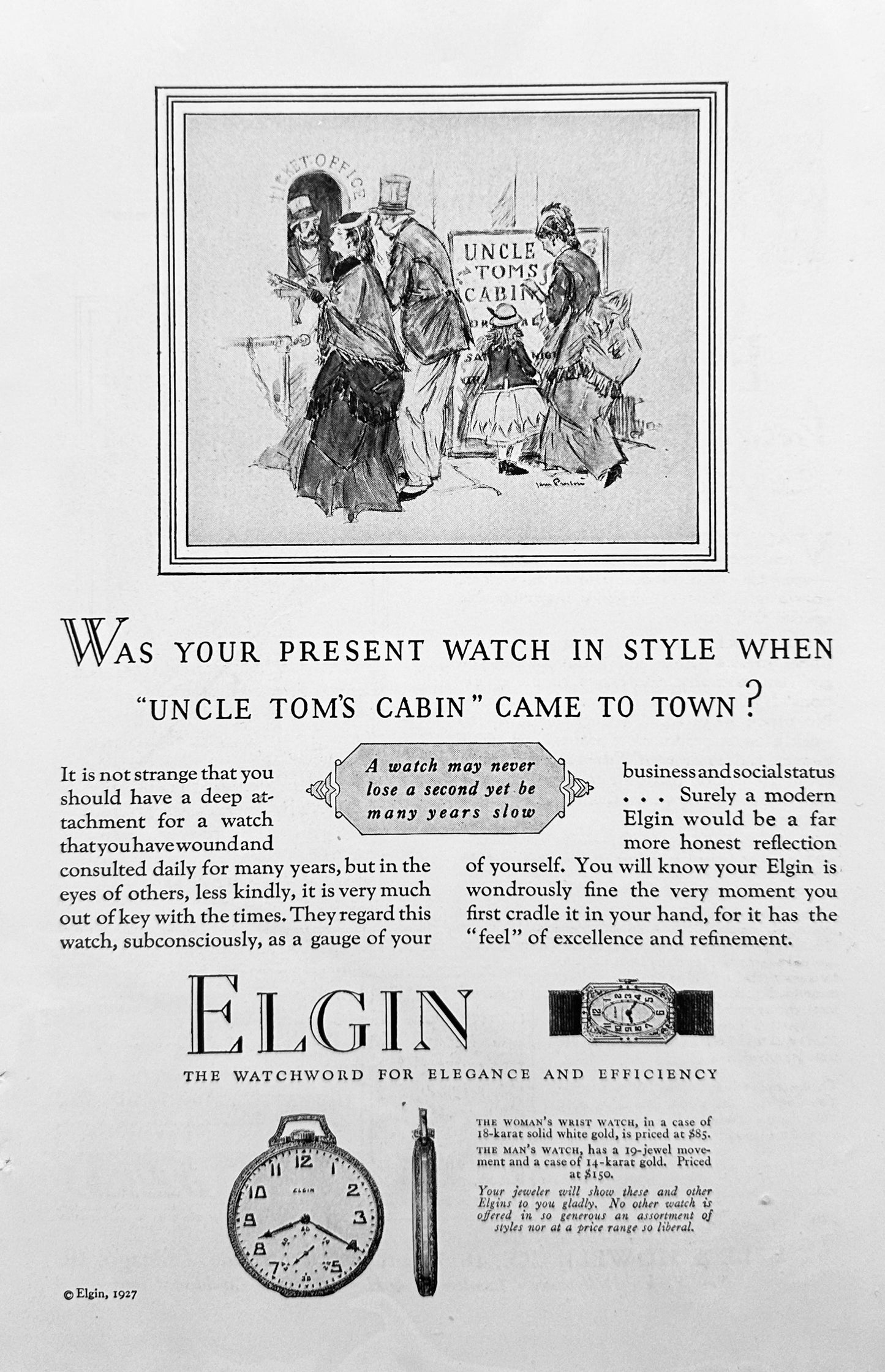 1927 Elgin Watches - Uncle Tom's Cabin & Dayton Tires Vintage Ads N321