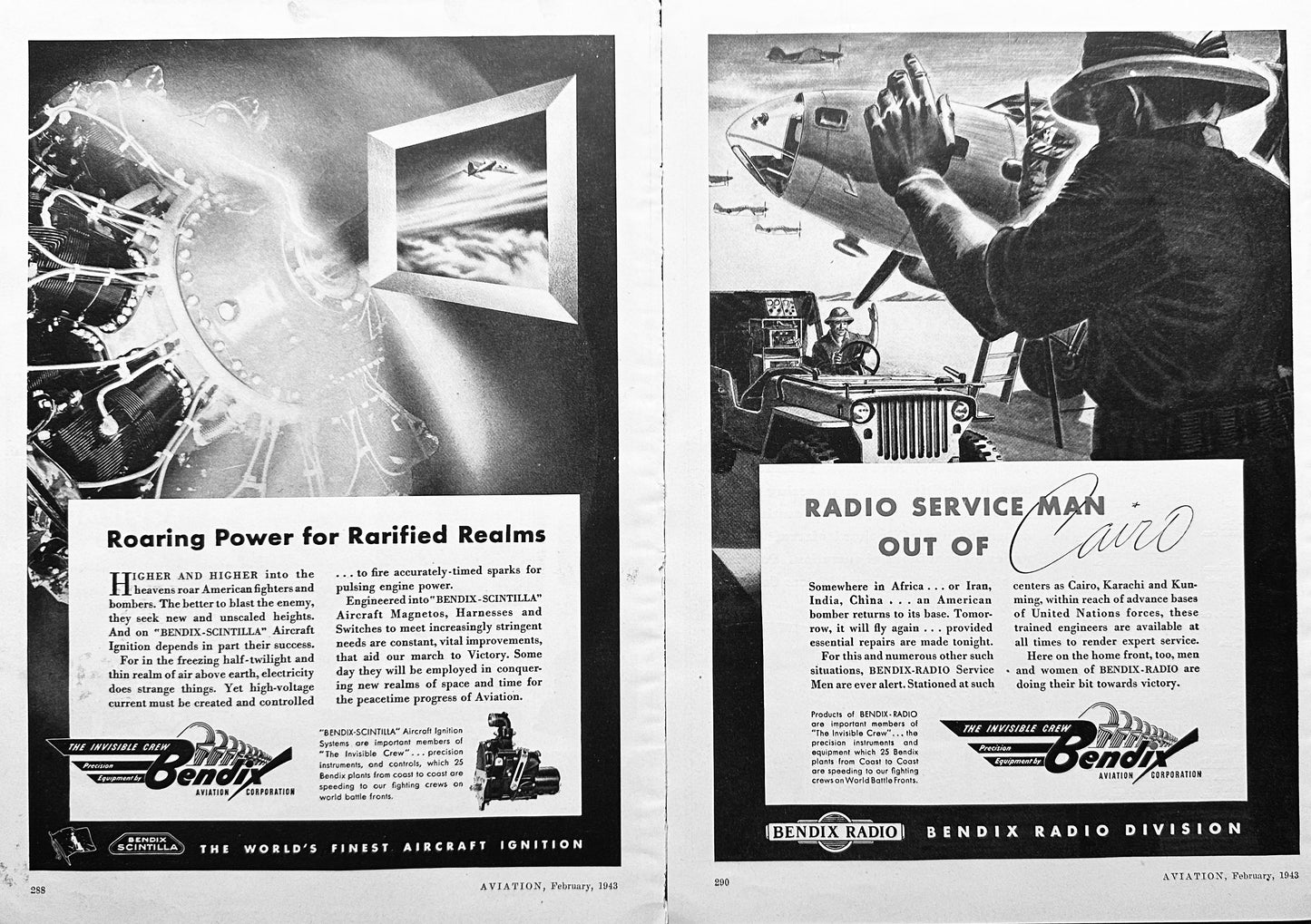 1943 4- Pages Bendix Aviation Ltd - Products Supporting Allied War Effort Ad