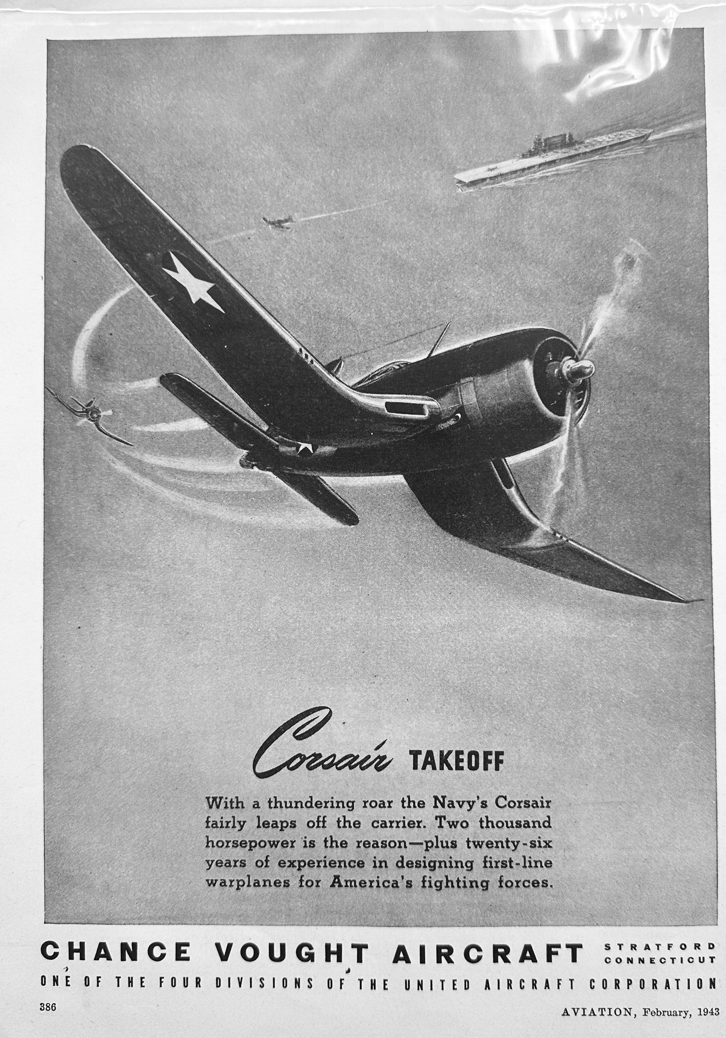 1943 Corsair Military Aircraft - Navy Fighter - Original Magazine Ad N271