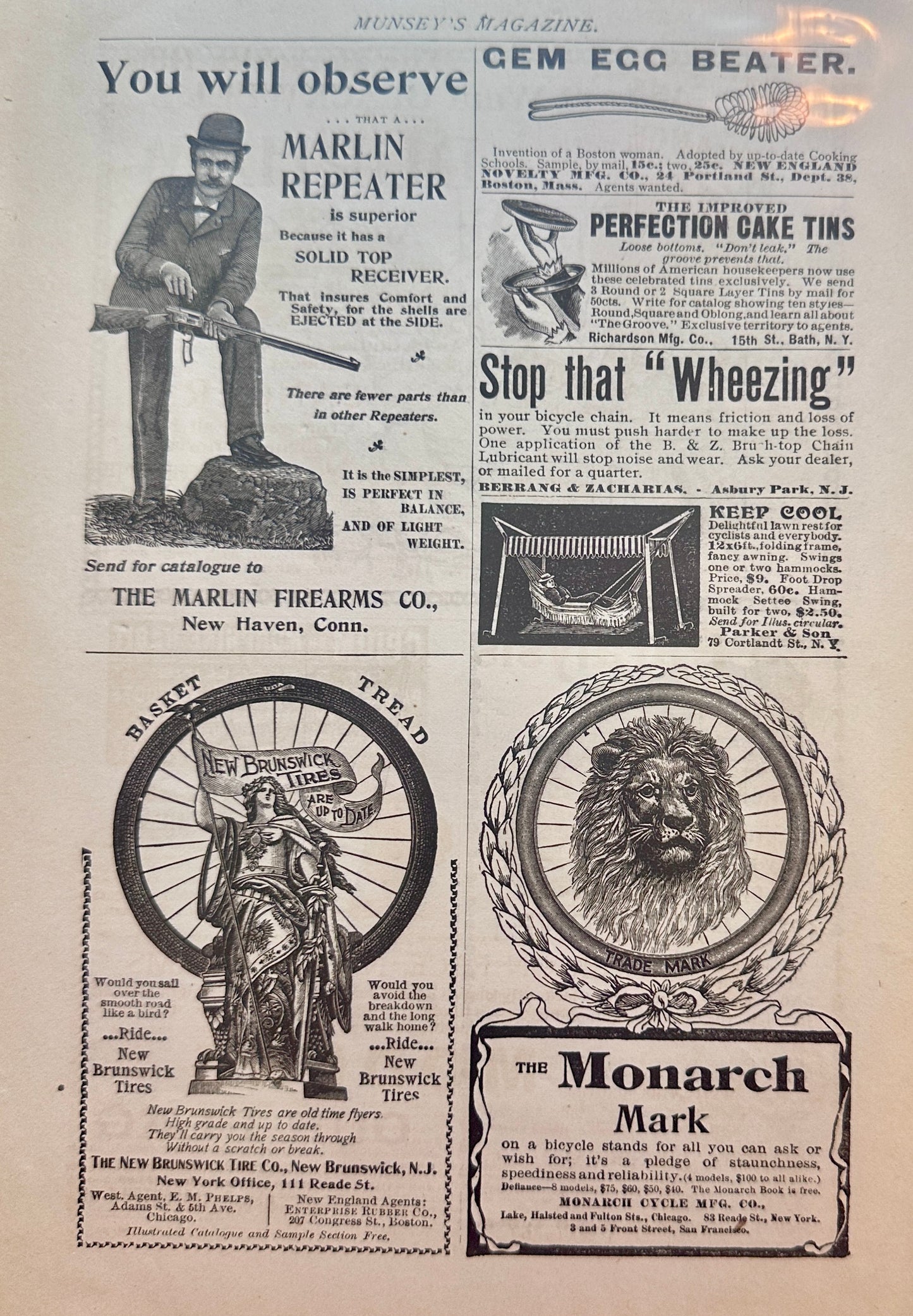 1896 Early Advertisements - Graphophone, Durham, Monarch, Marlin + More Brands