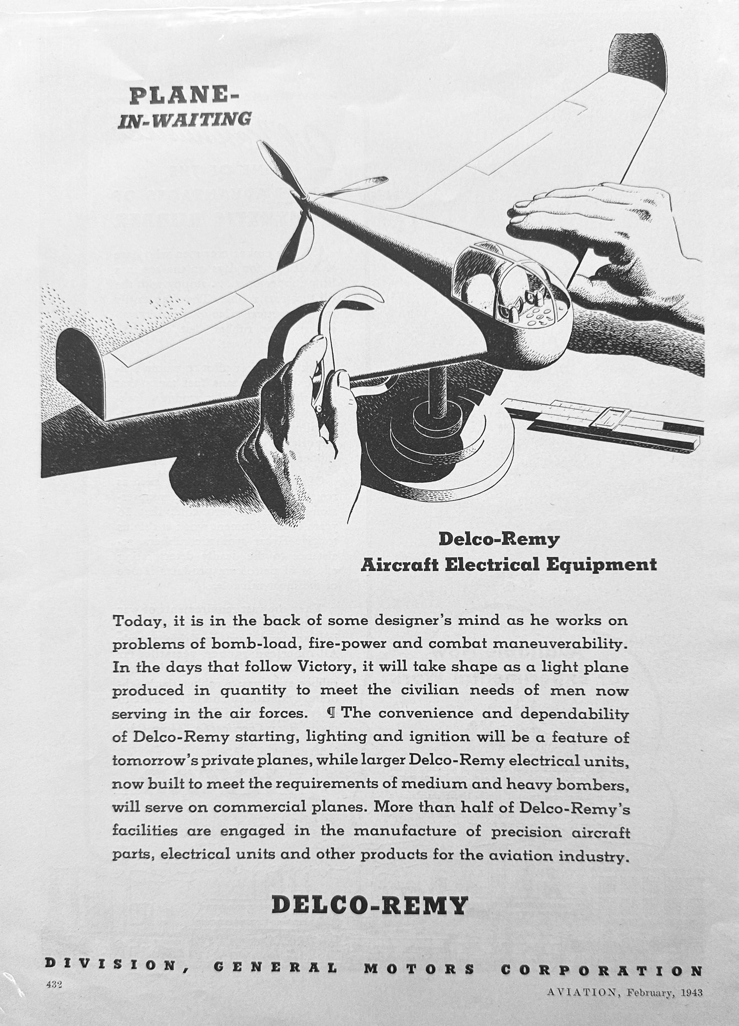 1943 Delco-Remy Concept Plane WWII Era - HYCAR Synthetic Rubber Ads
