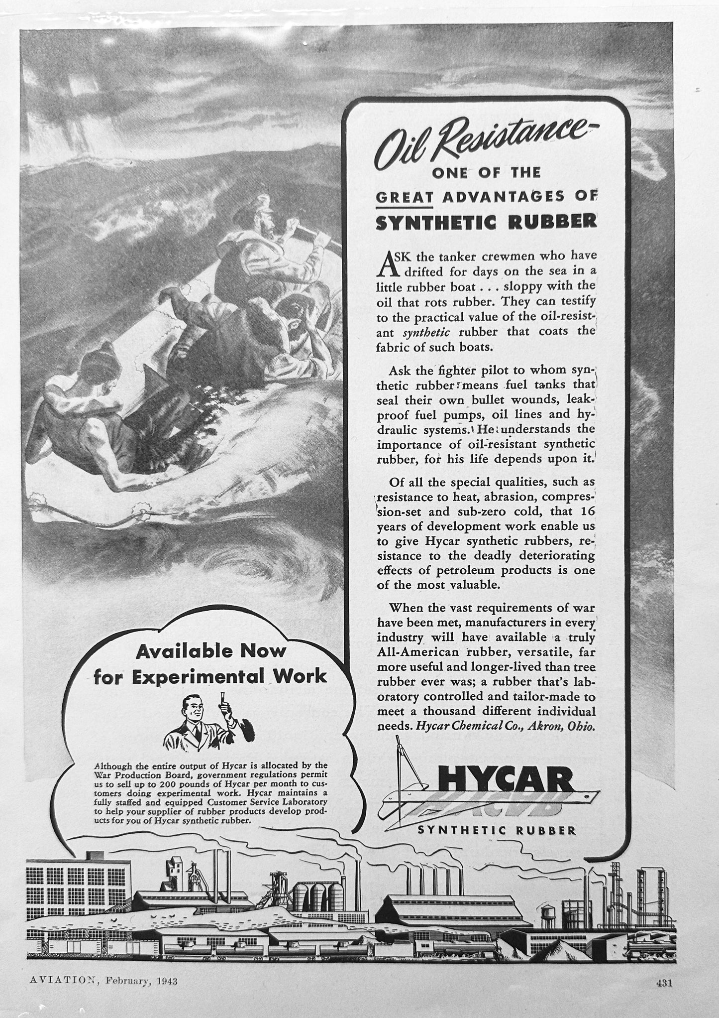 1943 Delco-Remy Concept Plane WWII Era - HYCAR Synthetic Rubber Ads