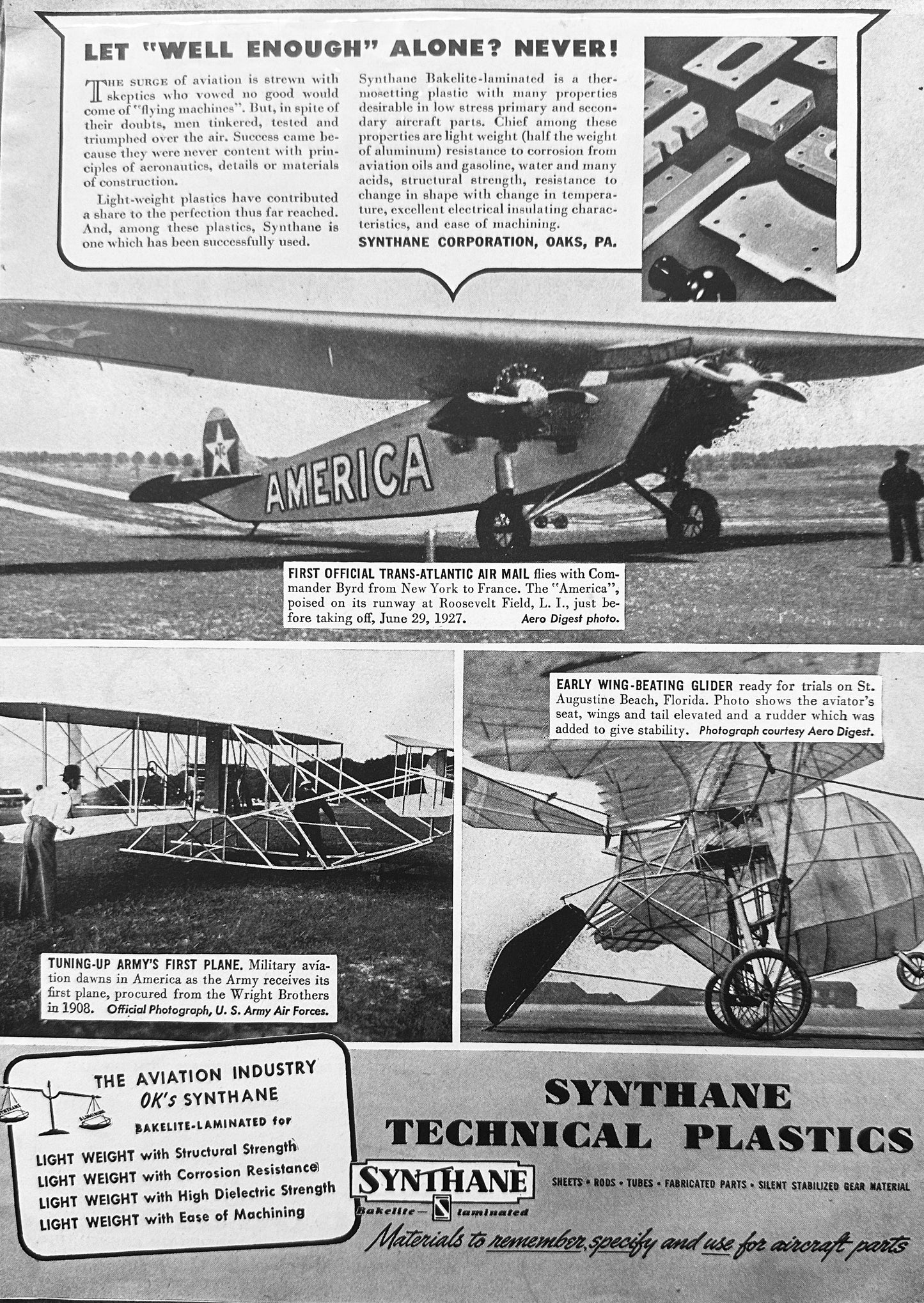 1943 Douglas Military Aircraft & Synthane Technical Plastics Aviation Ads N297