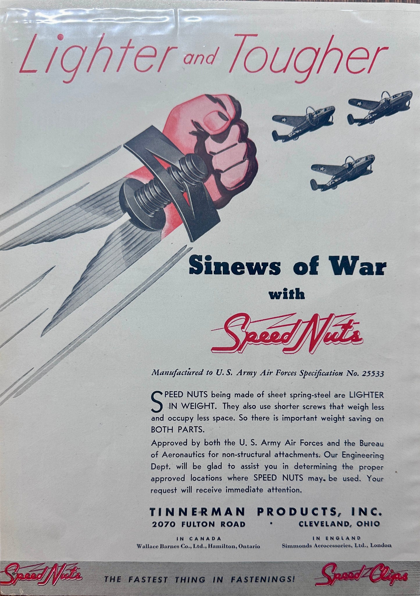 1943 Douglas A-20 Military Aircraft Sketch & Tinnerman Fasteners Ads N298