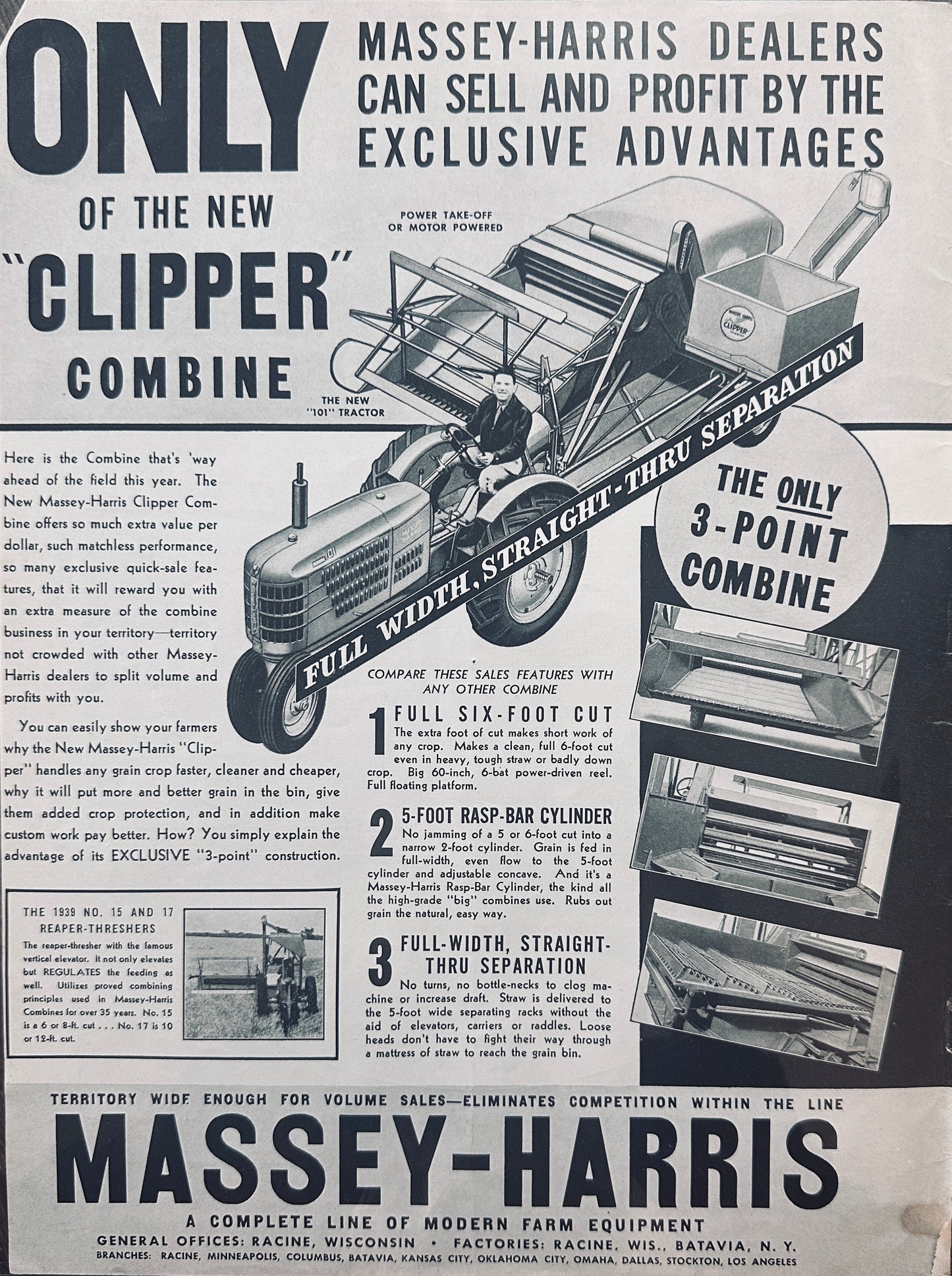 1939 Clipper Combine Full WIdth Stright-Thru Separation #5014