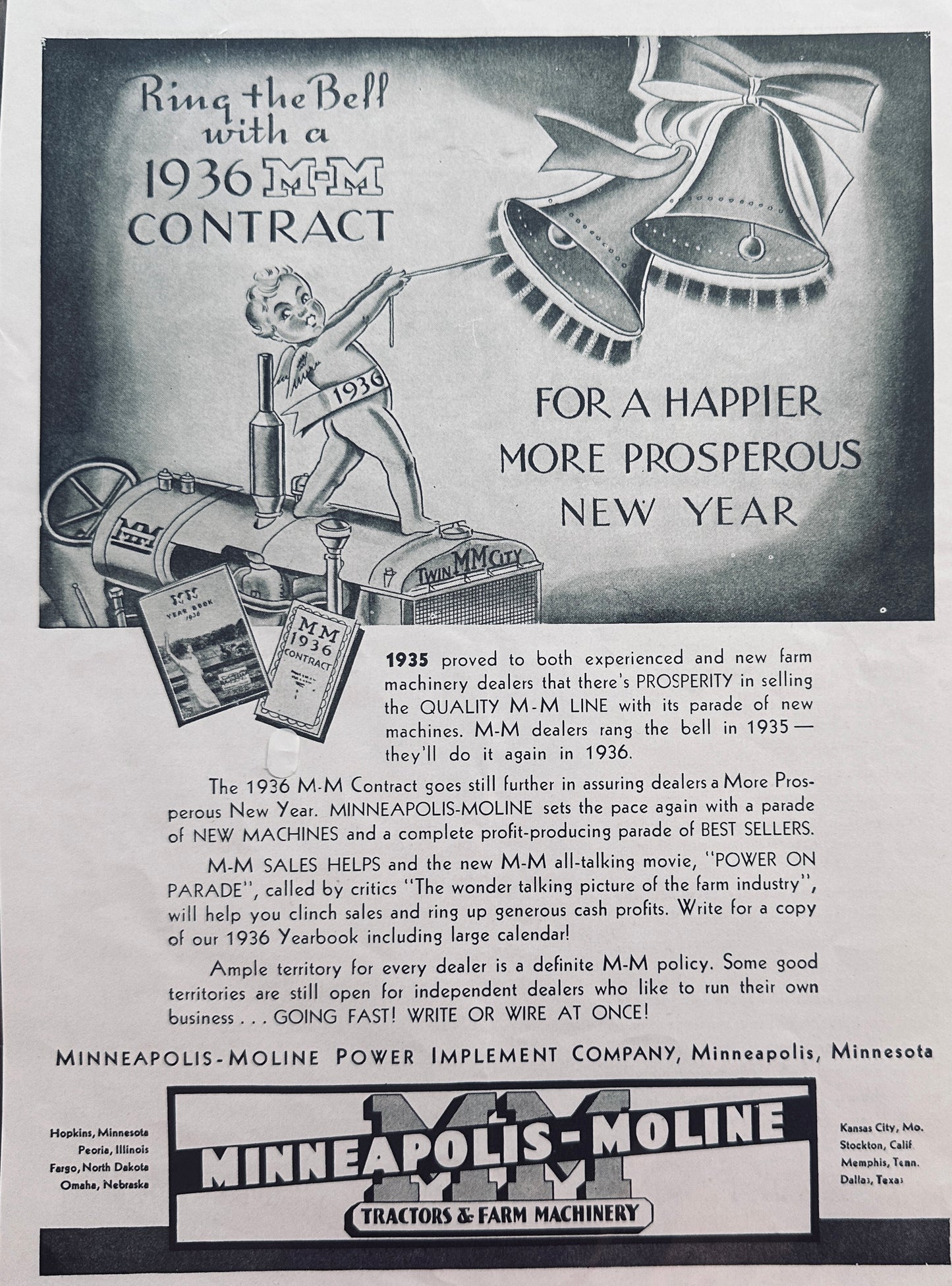 1936 Minneapolis-Moline New Year & Massey-Harris RC Tractor Ads N664