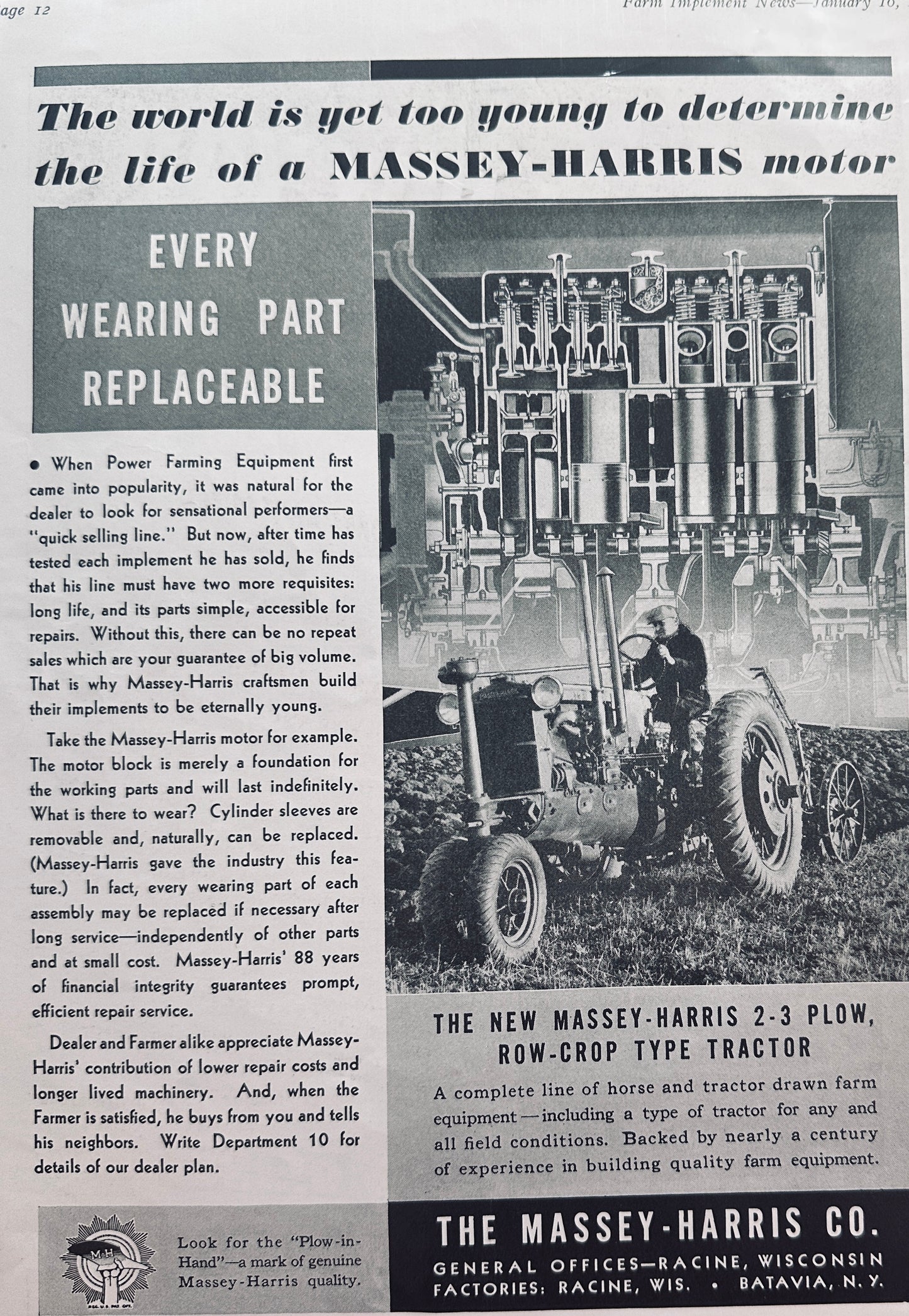 1936 Minneapolis-Moline New Year & Massey-Harris RC Tractor Ads N664