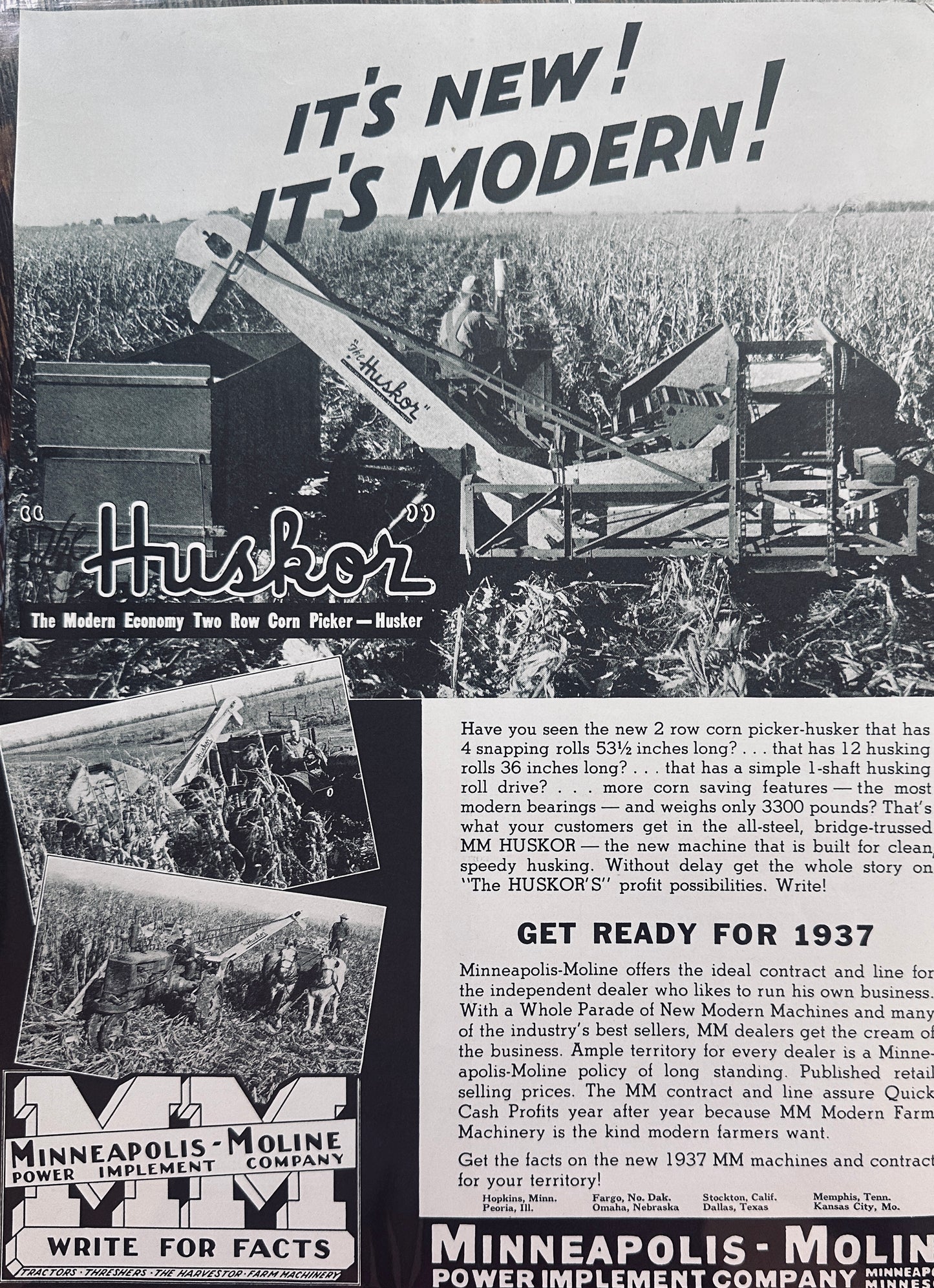 1936 Minneapolis-Moline New Modern "Huskor" #5034 Vintage Ad