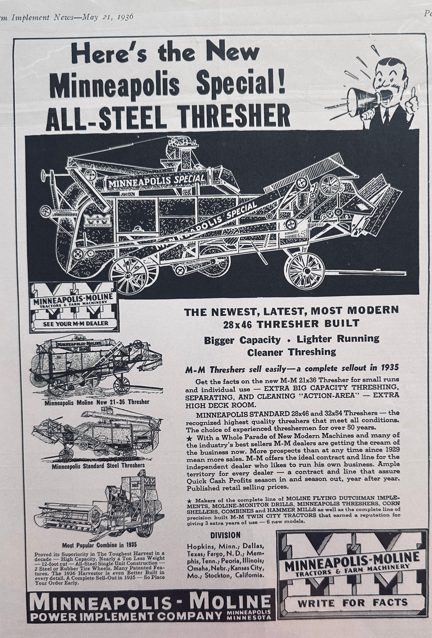 1936 Minneapolis-Moline All-Steel Thresher #5033