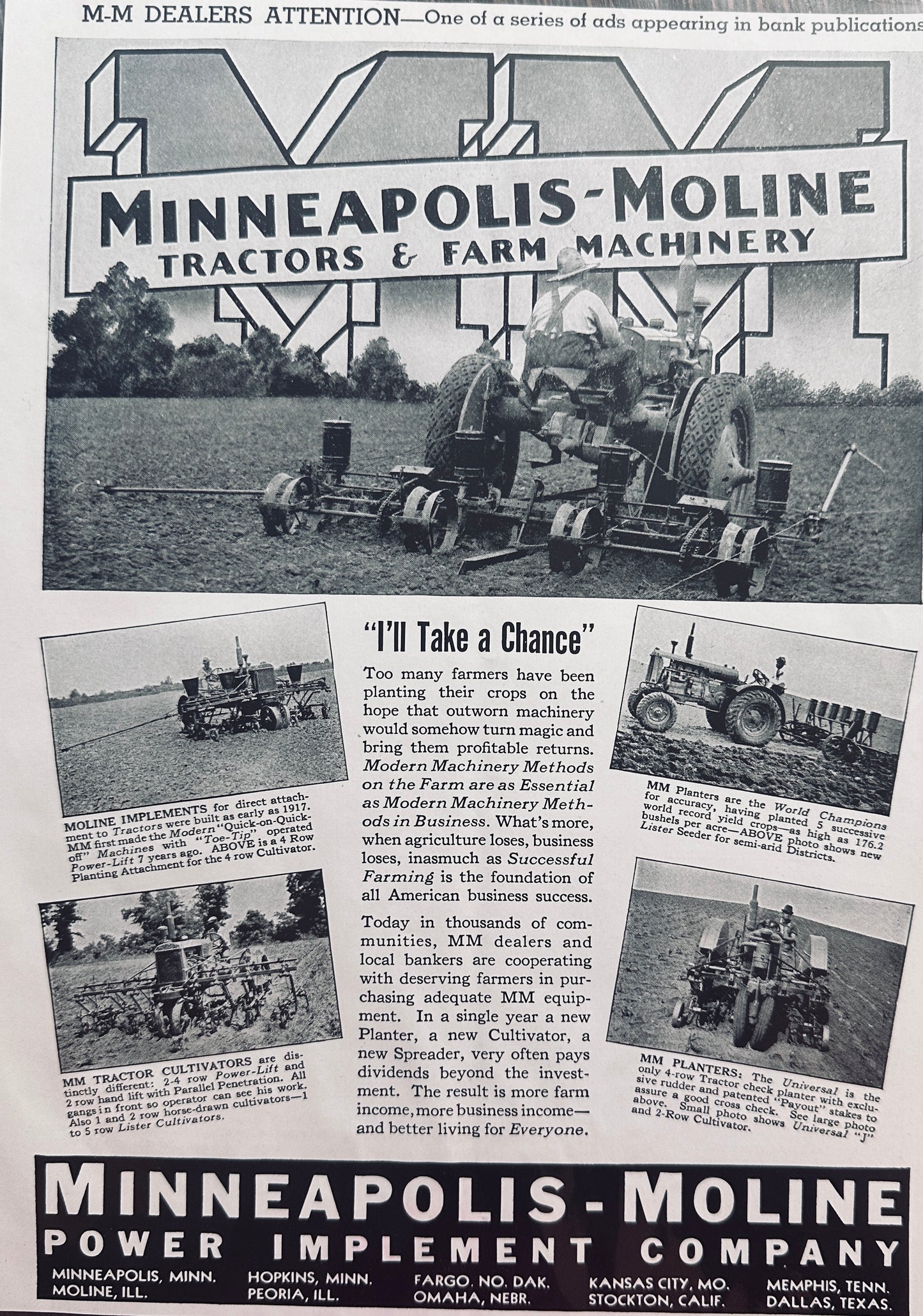 1937 Minneapolis-Moline Tractors & Farm Machinery Ad N663