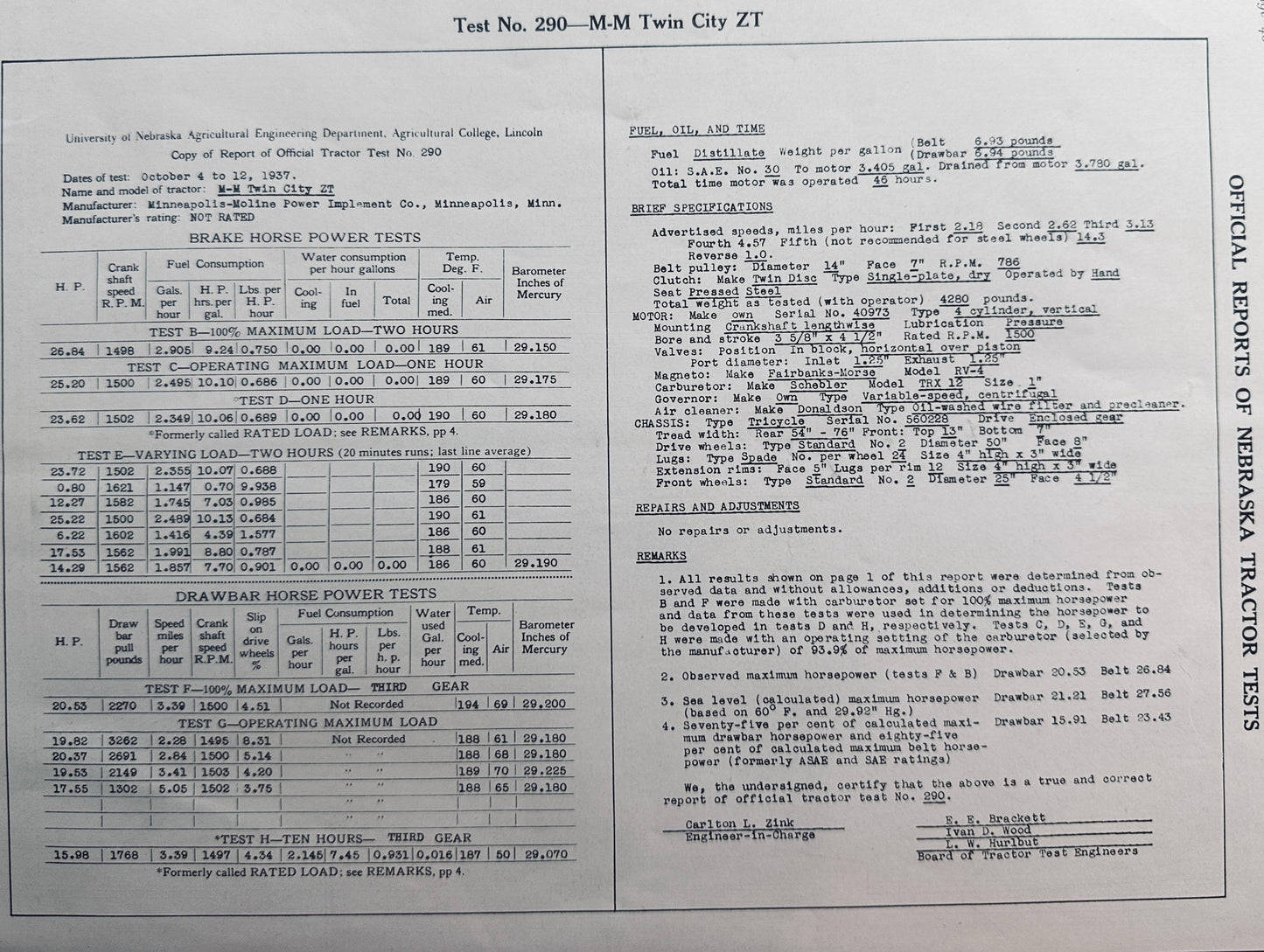 1937 UON Test #290 M-M Twin City ZT & Massey Challenger N662