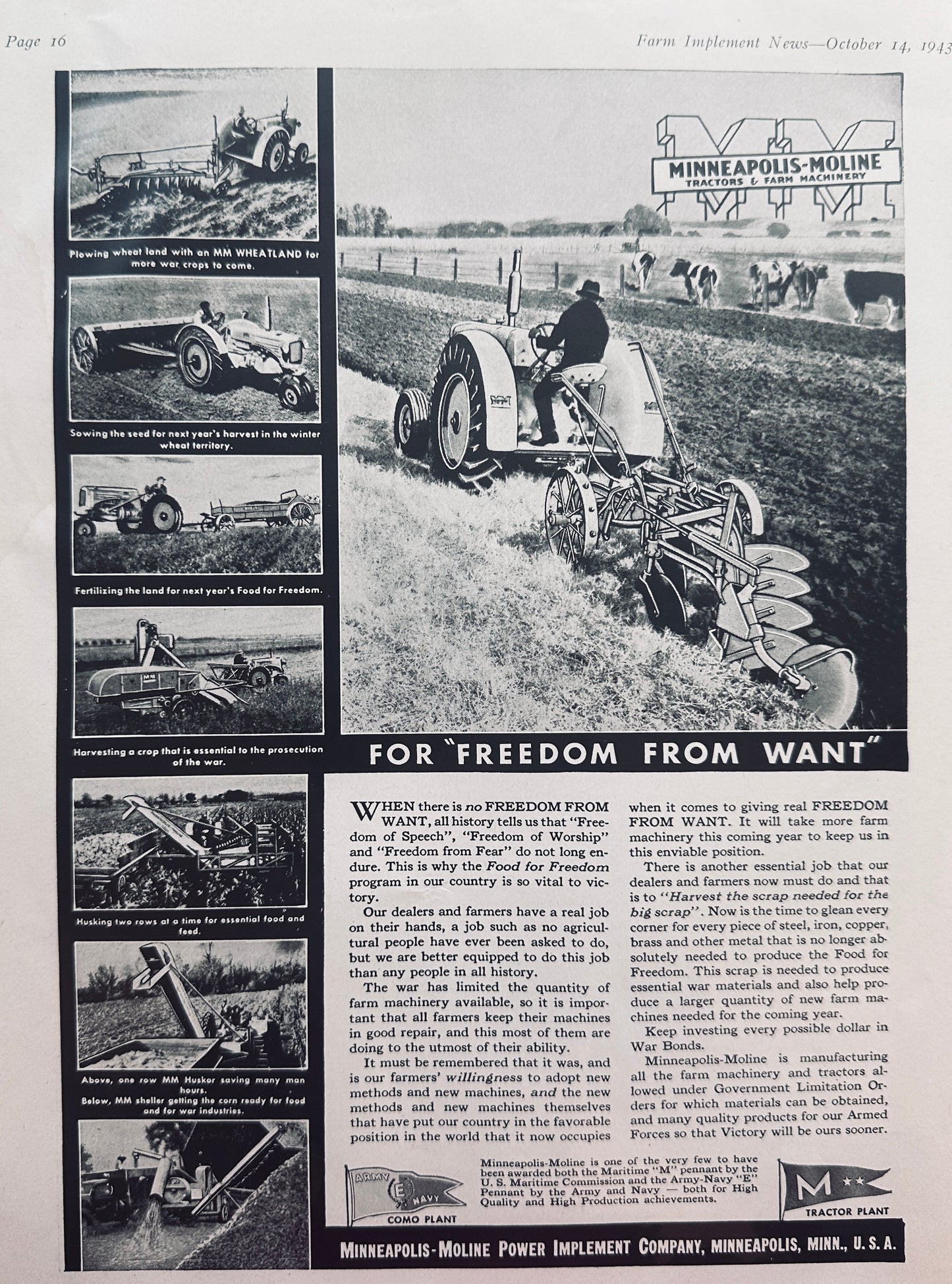 1943 Minneapolis-Moline & Graham Paige Patriotic Wartime Ads N660