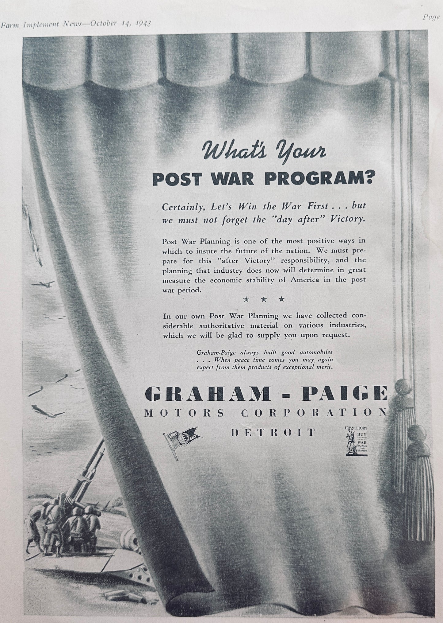 1943 Minneapolis-Moline & Graham Paige Patriotic Wartime Ads N660