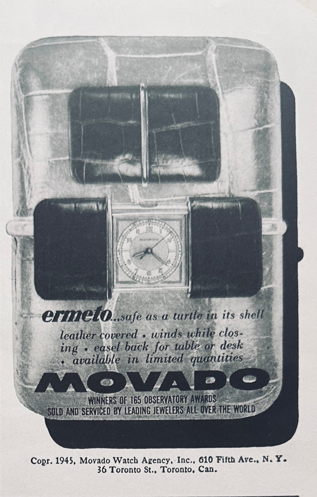 1945 Movado Ermeto Table or Desk Clock Vintage Ad