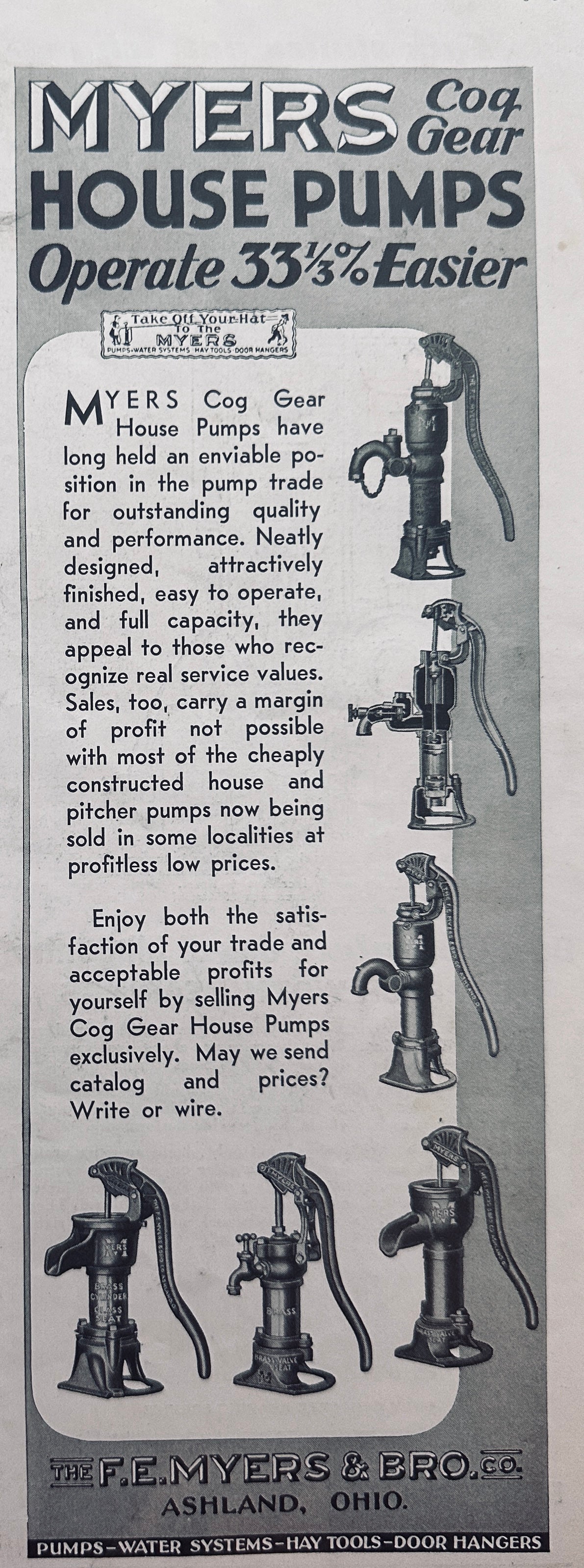 1936 Myers Cog Gear House Pumps - 6 Models Shown - Ashland Oh N698