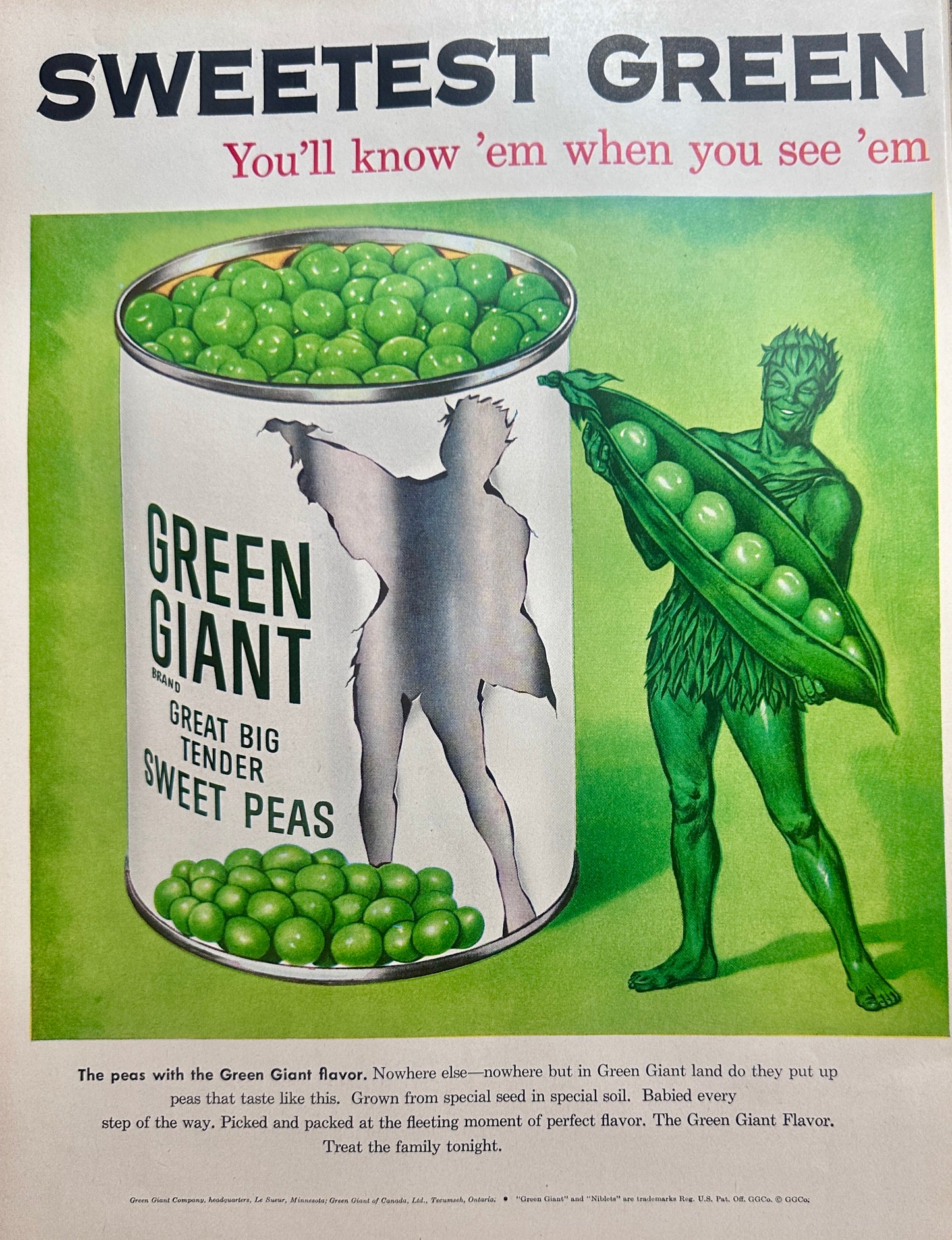 1954 Green Giant Sweet Peas Vintage Ad #1626