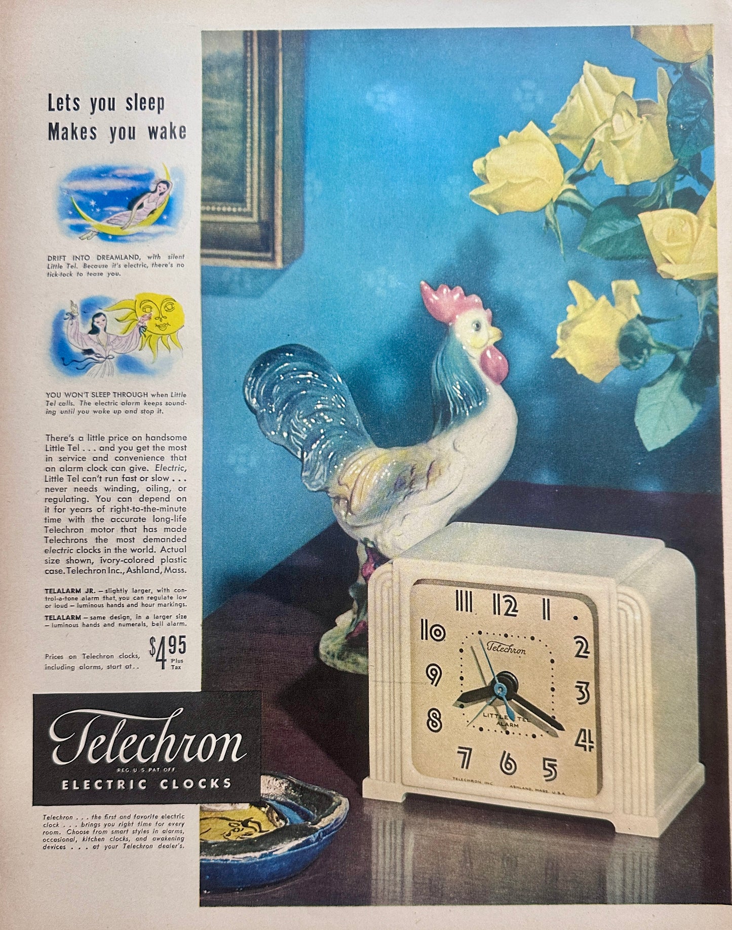1946 Telalarm Jr Alarm Clock by Telechron Vintage Ad #1627